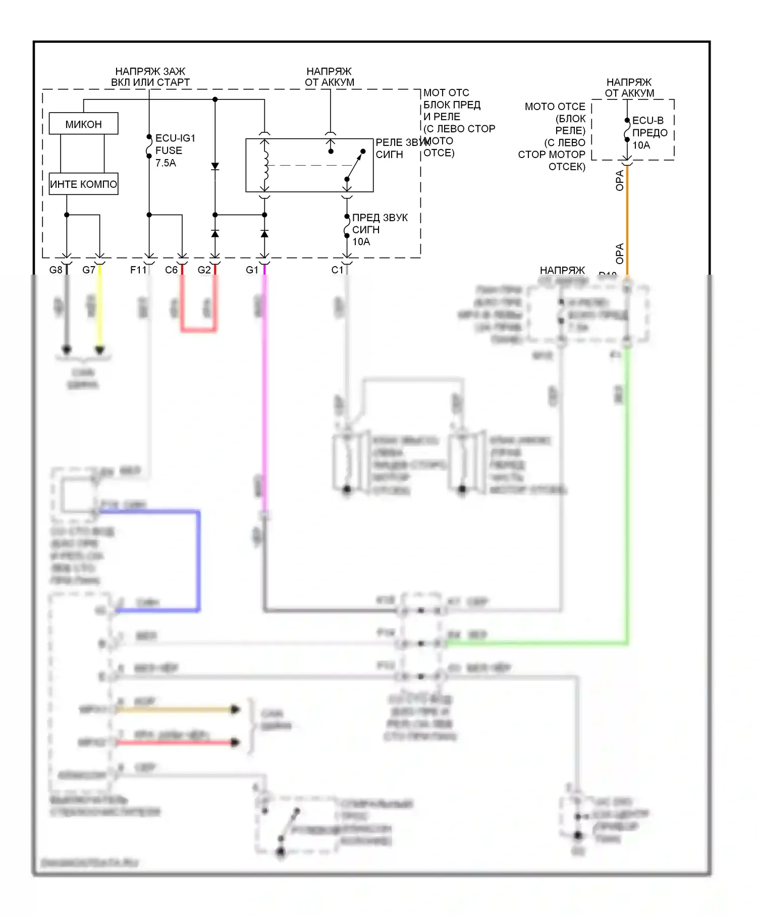 Avalon Toyota XX30 (2005-2007): Электросхема клаксона 