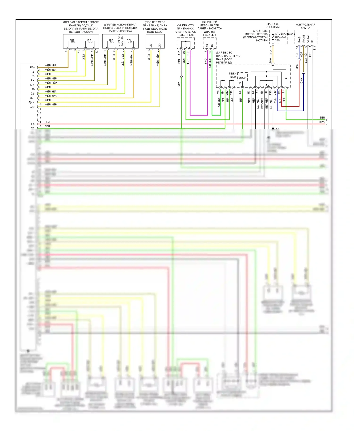 Avalon Toyota XX30 (2005-2007): Электросхема подушек безопасности (1 из 2) 