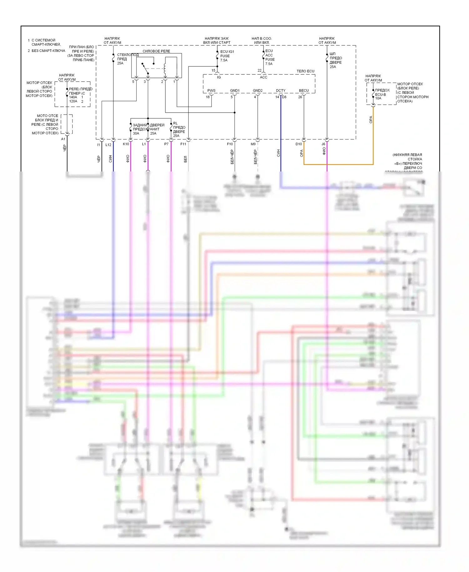 Avalon Toyota XX30 (2005-2007): Стеклоподъемники электросхема 