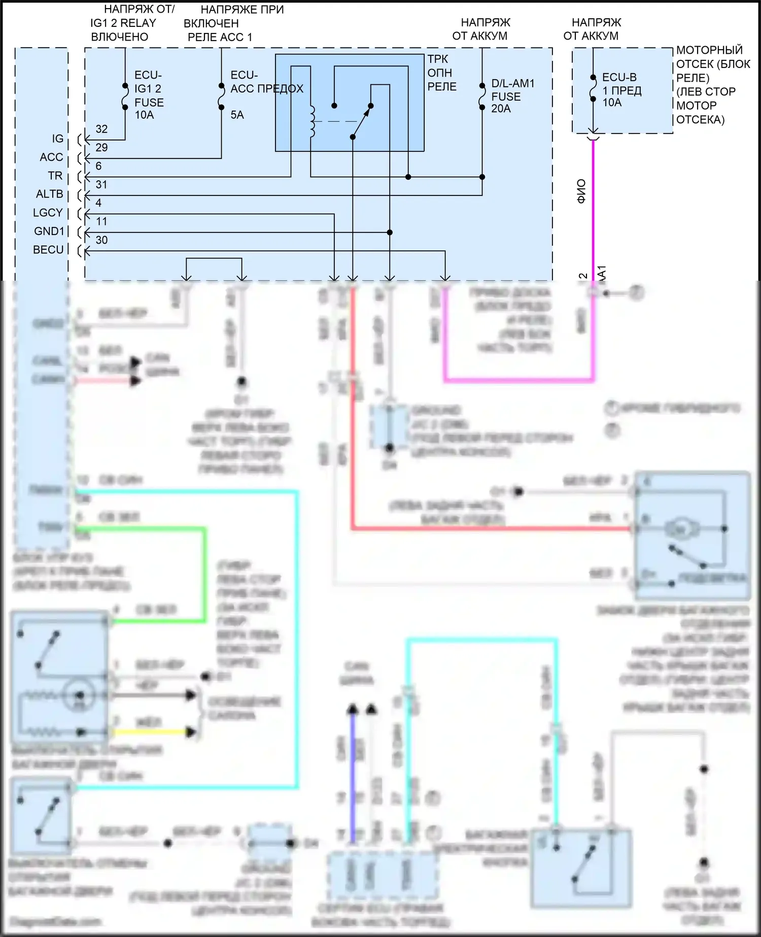 Avalon Toyota XX40 рестайлинг (2015-2018): Электросхема выпуска двери багажника 