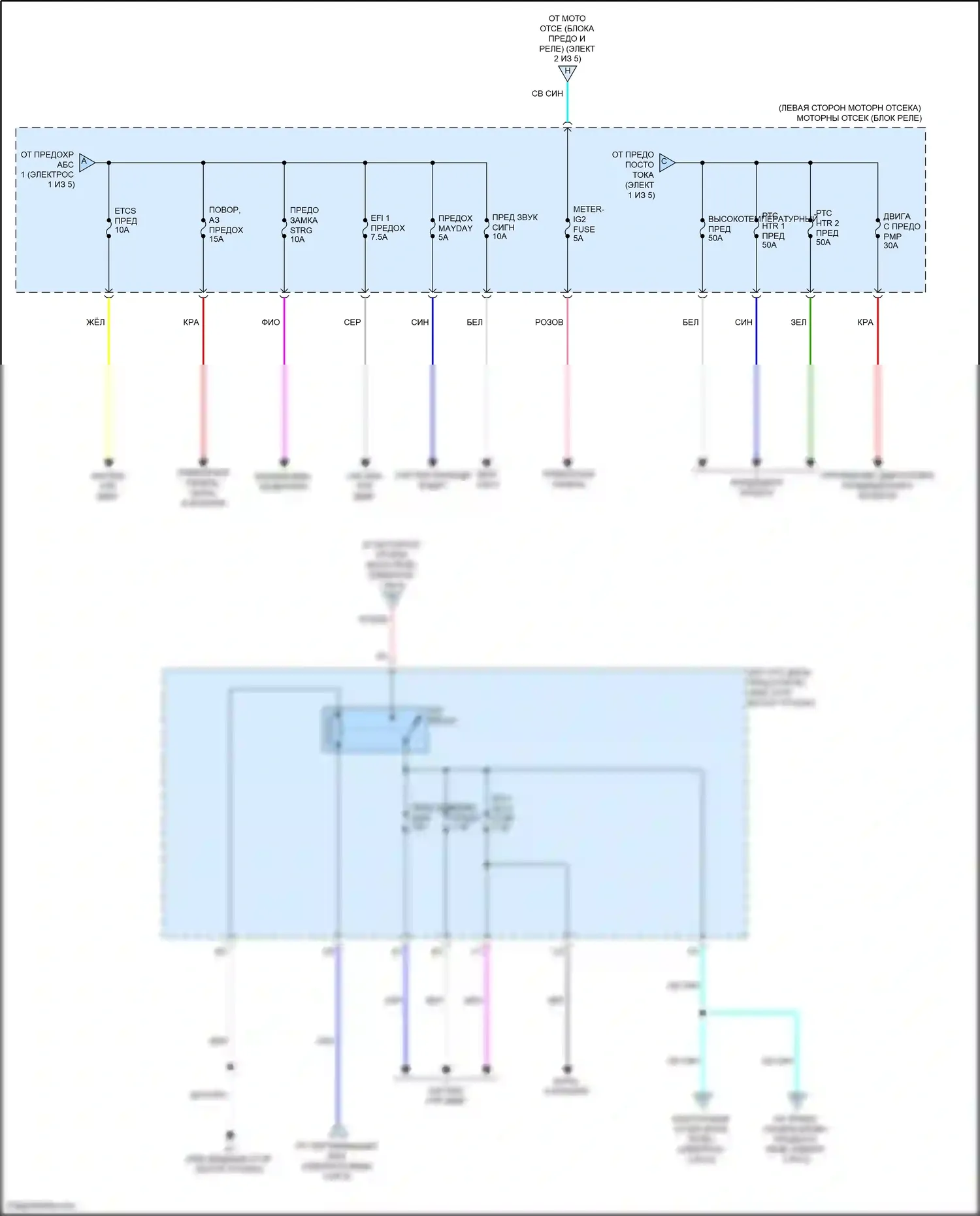 Avalon Toyota XX40 рестайлинг (2015-2018): Электросхема блока предохранителей реле, гибридного (2 из 5) 