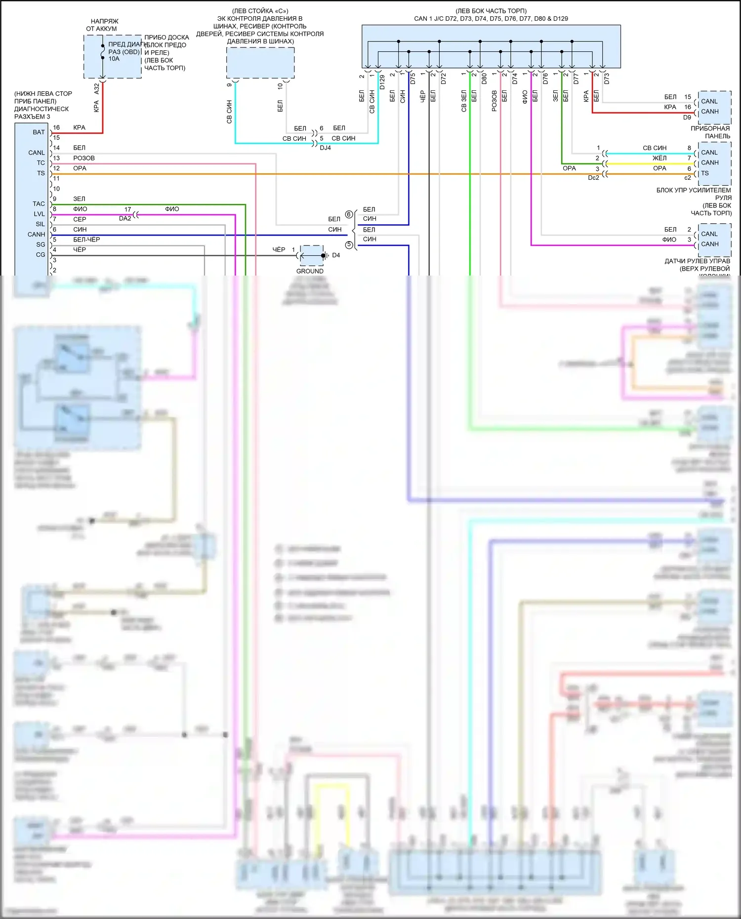 Avalon Toyota XX40 рестайлинг (2015-2018): Can шина электросхема, за исключением гибридной (1 из 2) 