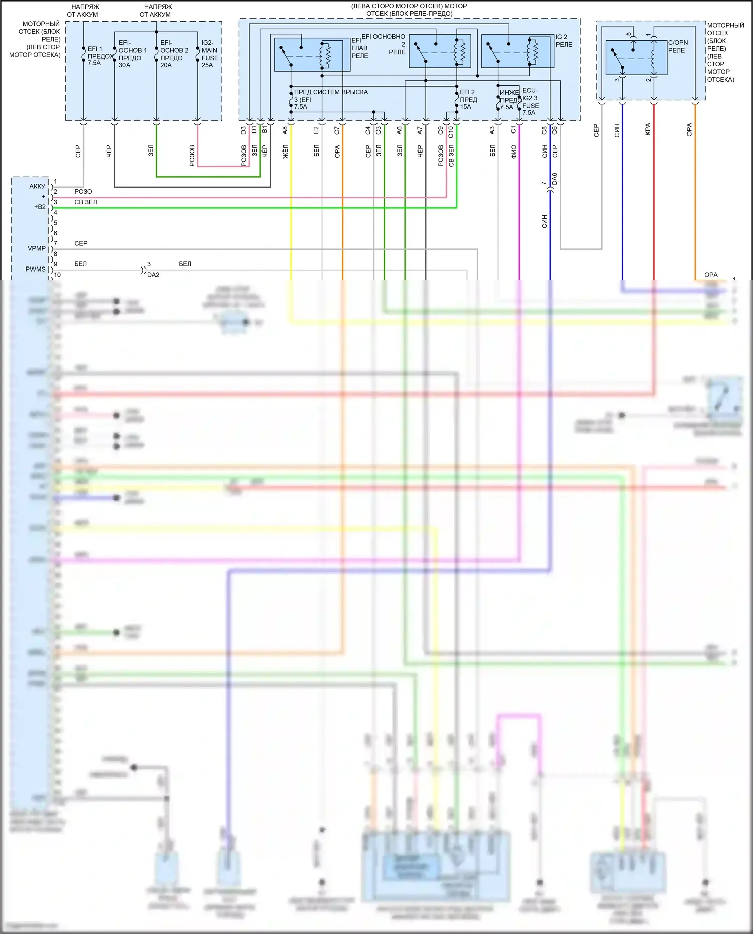 Avalon Toyota XX40 рестайлинг (2015-2018): Электросхема двигатель 2.5л гибрид, электросхема органов управления двигателем (1 из 4) 