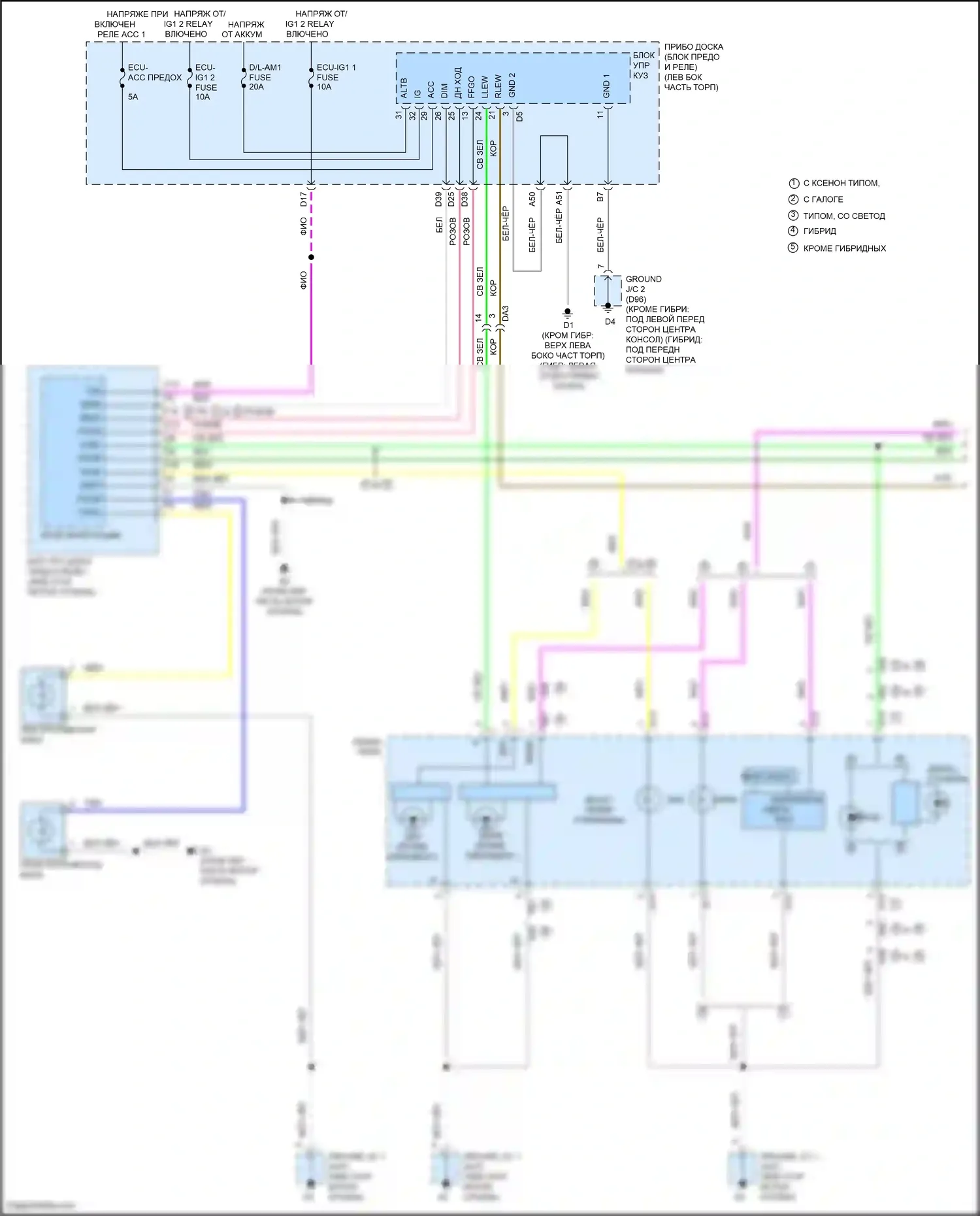 Avalon Toyota XX40 рестайлинг (2015-2018): Электросхема фар и противотуманных фар (1 из 3) 