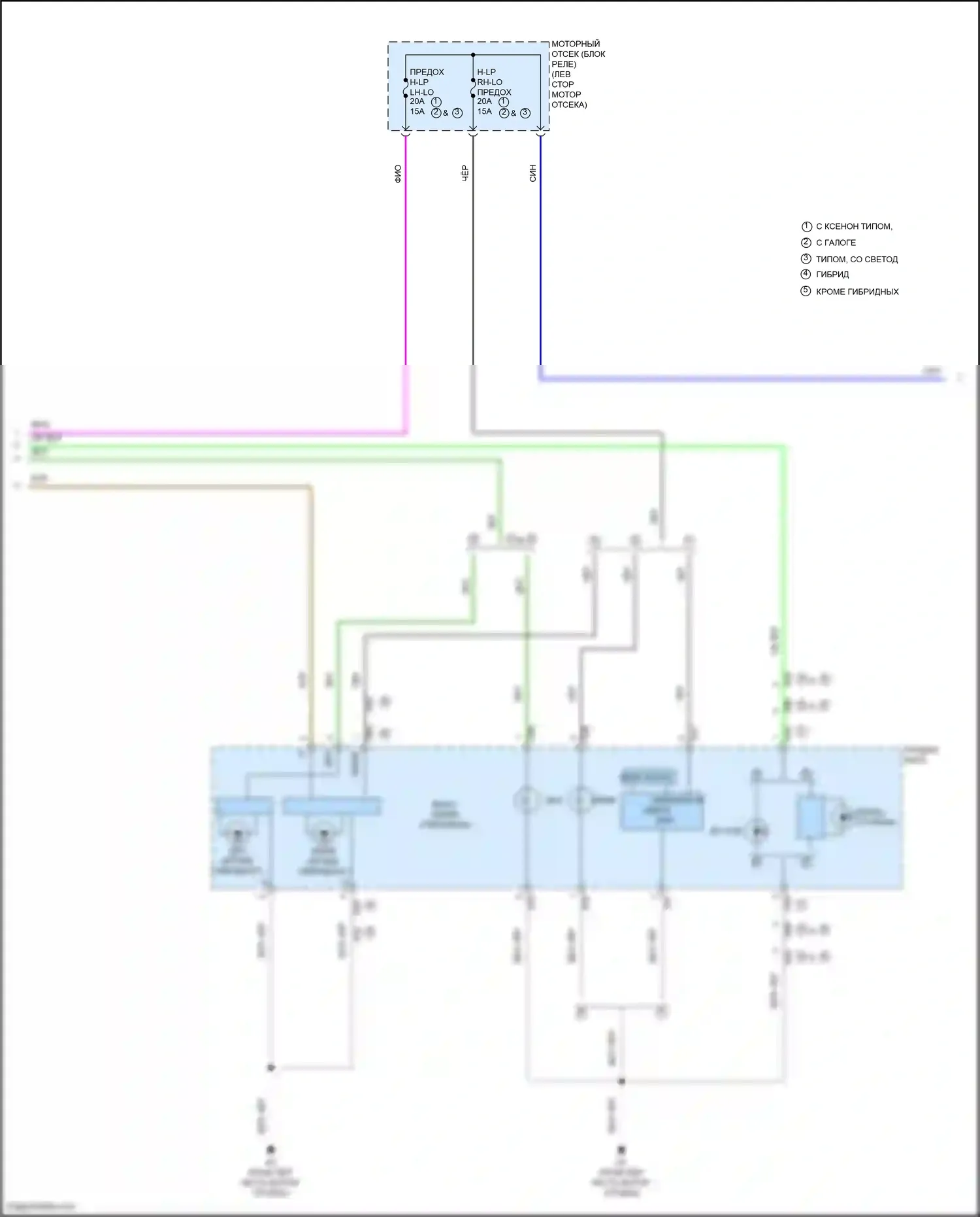 Avalon Toyota XX40 рестайлинг (2015-2018): Электросхема фар и противотуманных фар (2 из 3) 