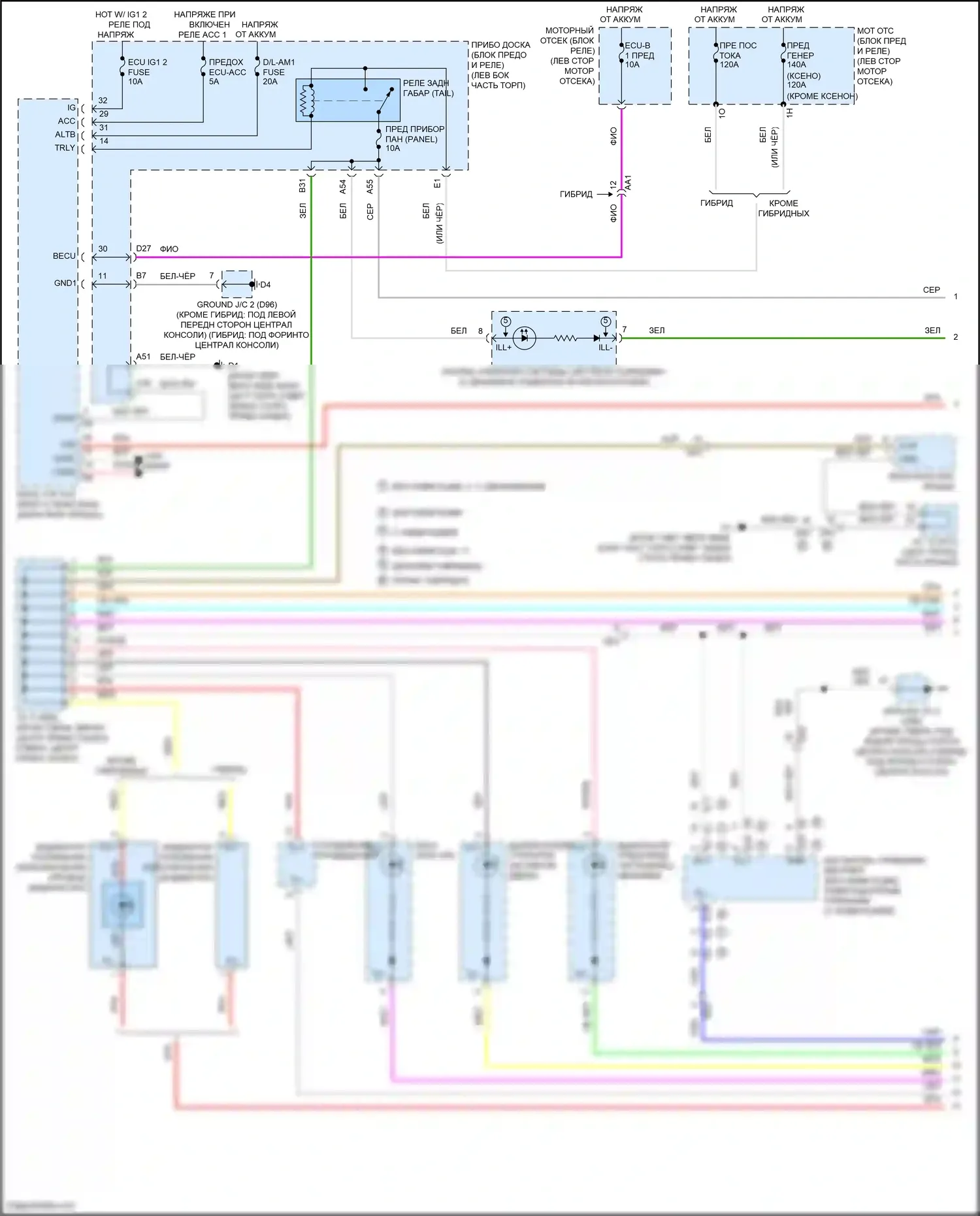 Avalon Toyota XX40 рестайлинг (2015-2018): Электросхема подсветки приборной панели (1 из 3) 