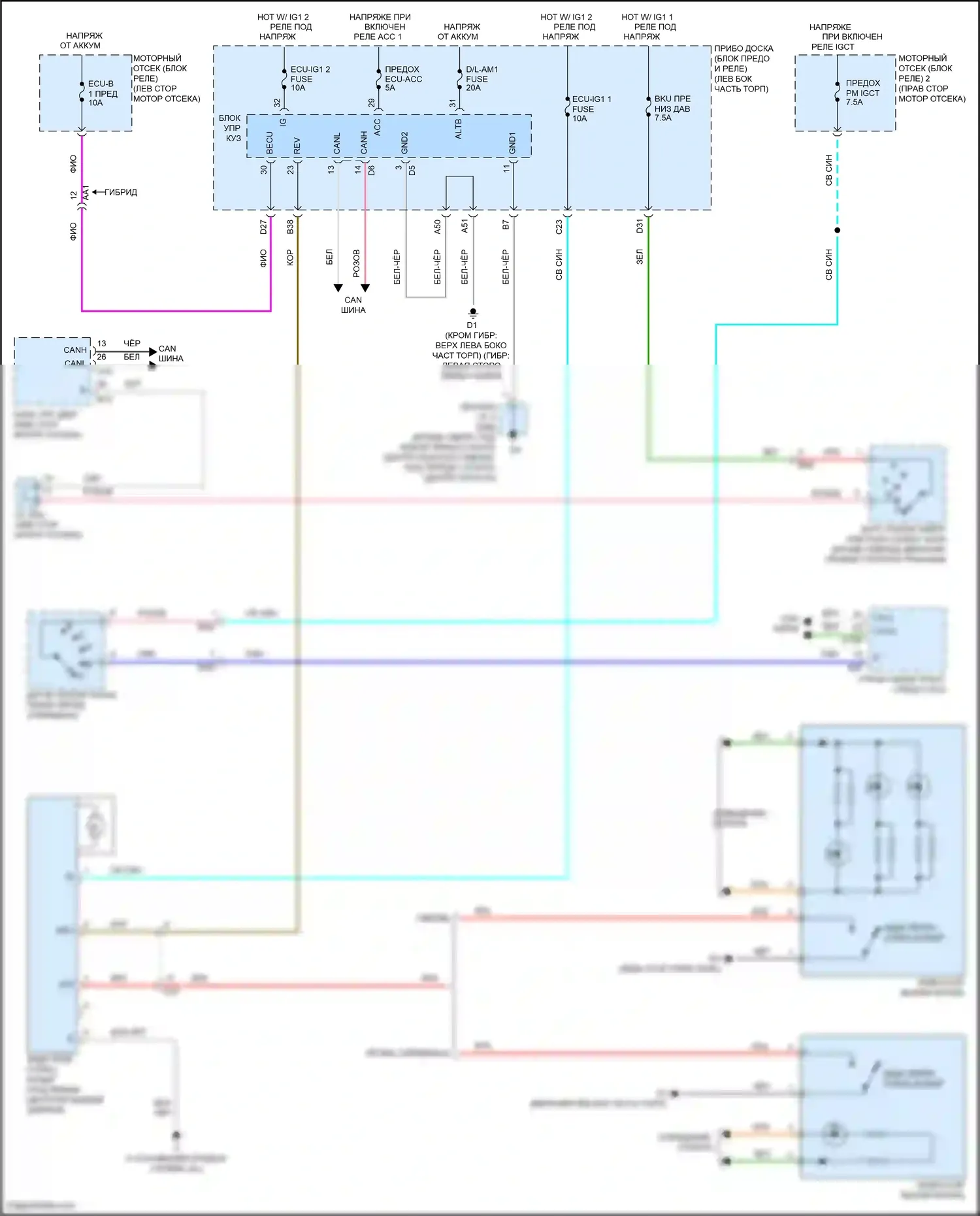 Avalon Toyota XX40 рестайлинг (2015-2018): Электросхема солнцезащитного козырька заднего стекла 