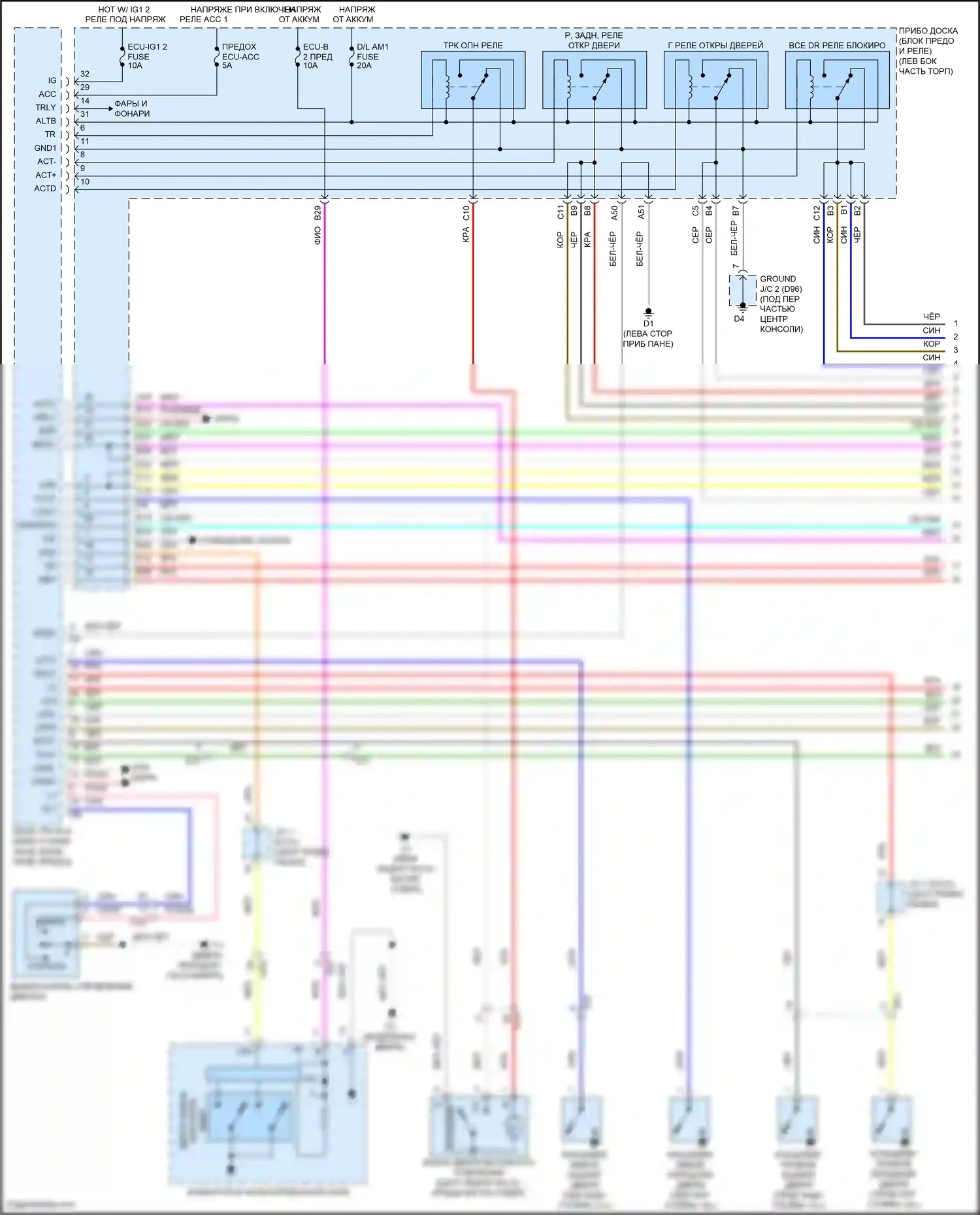 Avalon Toyota XX40 рестайлинг (2015-2018): Электросхема центрального замка, гибридная (1 из 5) 