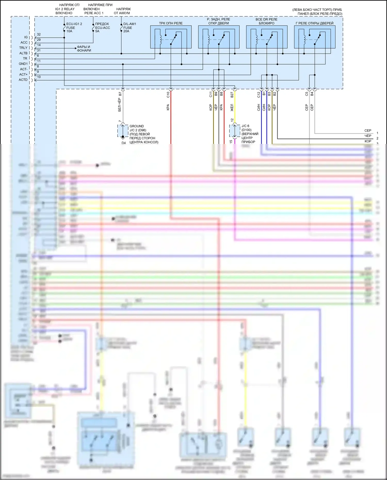 Avalon Toyota XX40 рестайлинг (2015-2018): Электросхема центрального замка, за исключением гибридного без системы интеллектуальных ключей (1 из 3) 