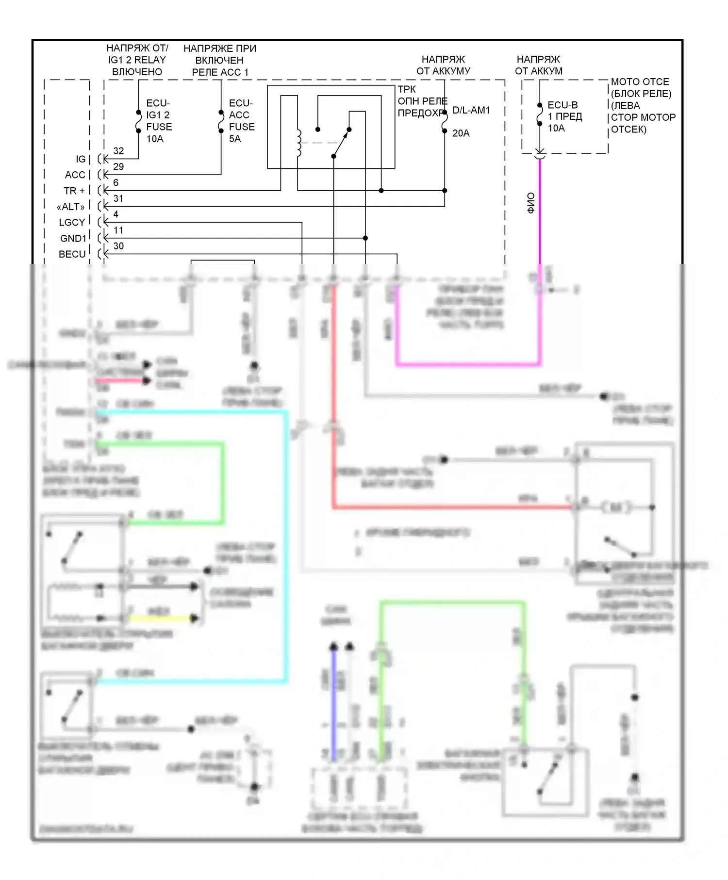 Avalon Toyota XX40 (2012-2015): Электросхема выпуска двери багажника 