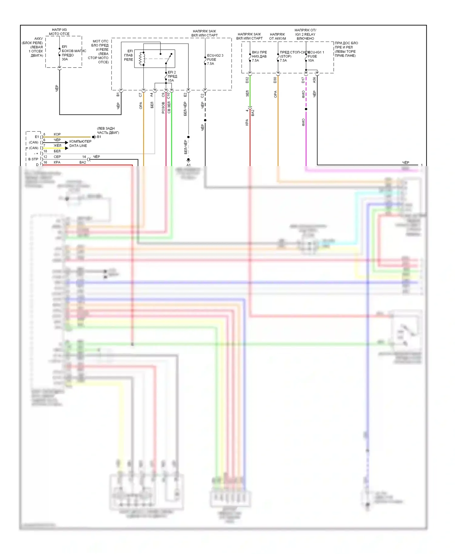 Avalon Toyota XX40 (2012-2015): Электросхема динамического лазерного круиз-контроля, кроме гибридного (1 из 2) 