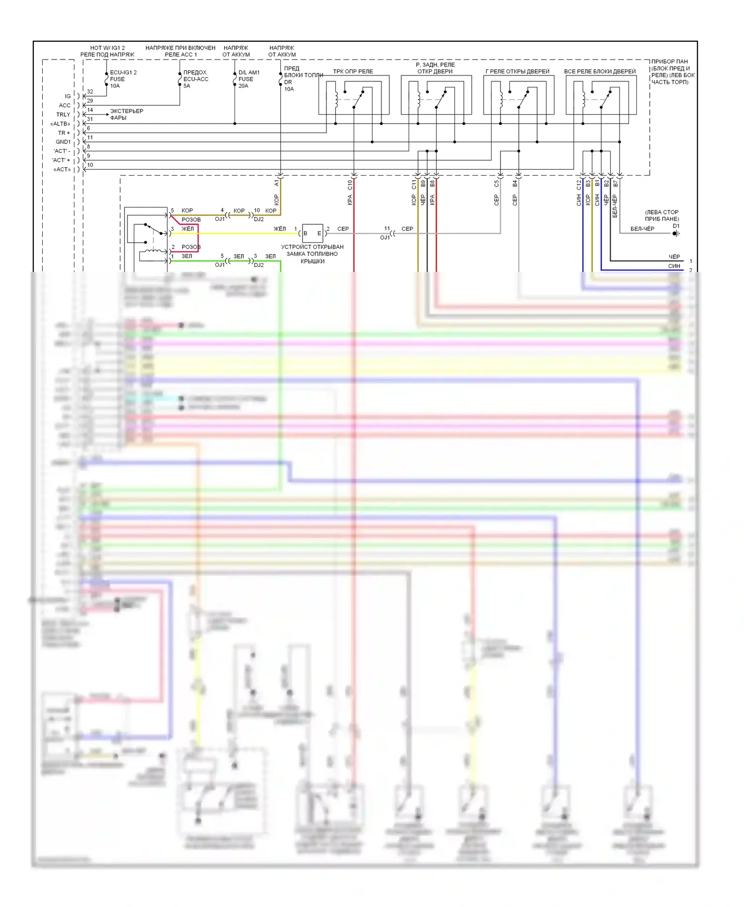 Avalon Toyota XX40 (2012-2015): Сигнализации электросхема, за исключением гибридной с интеллектуальной системой ключей (1 из 5) 
