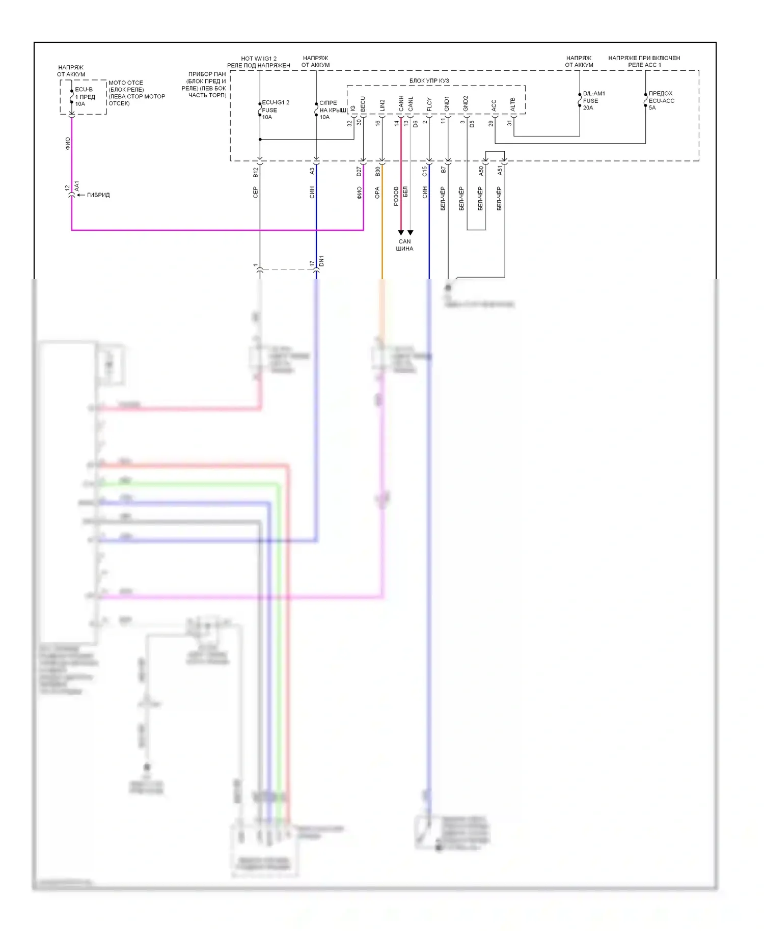Avalon Toyota XX40 (2012-2015): Электросхема складной крыши/люка 