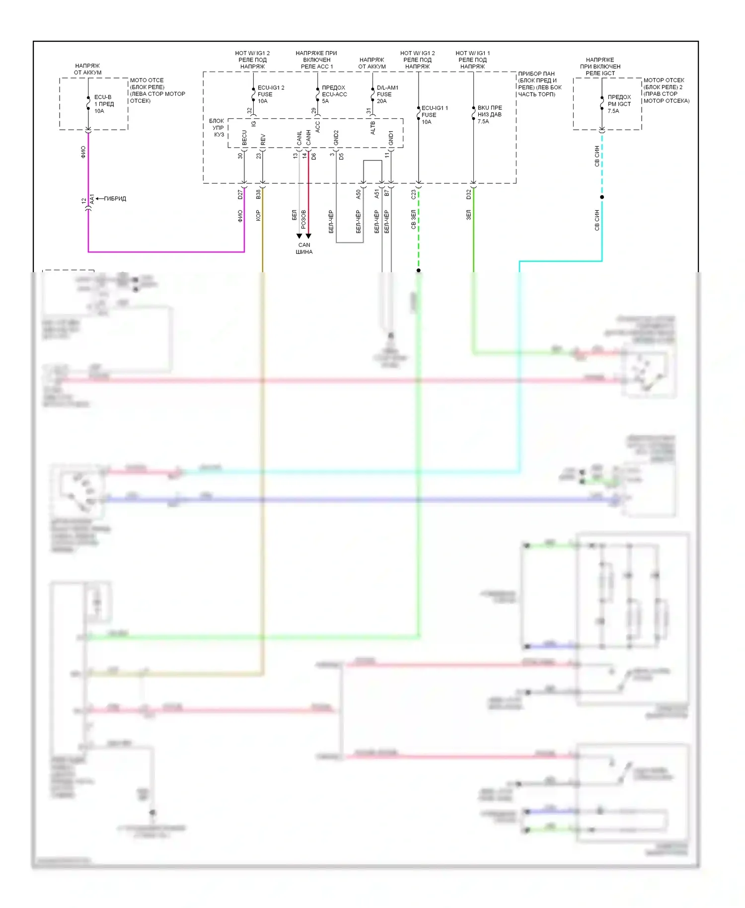 Avalon Toyota XX40 (2012-2015): Электросхема солнцезащитного козырька заднего стекла 
