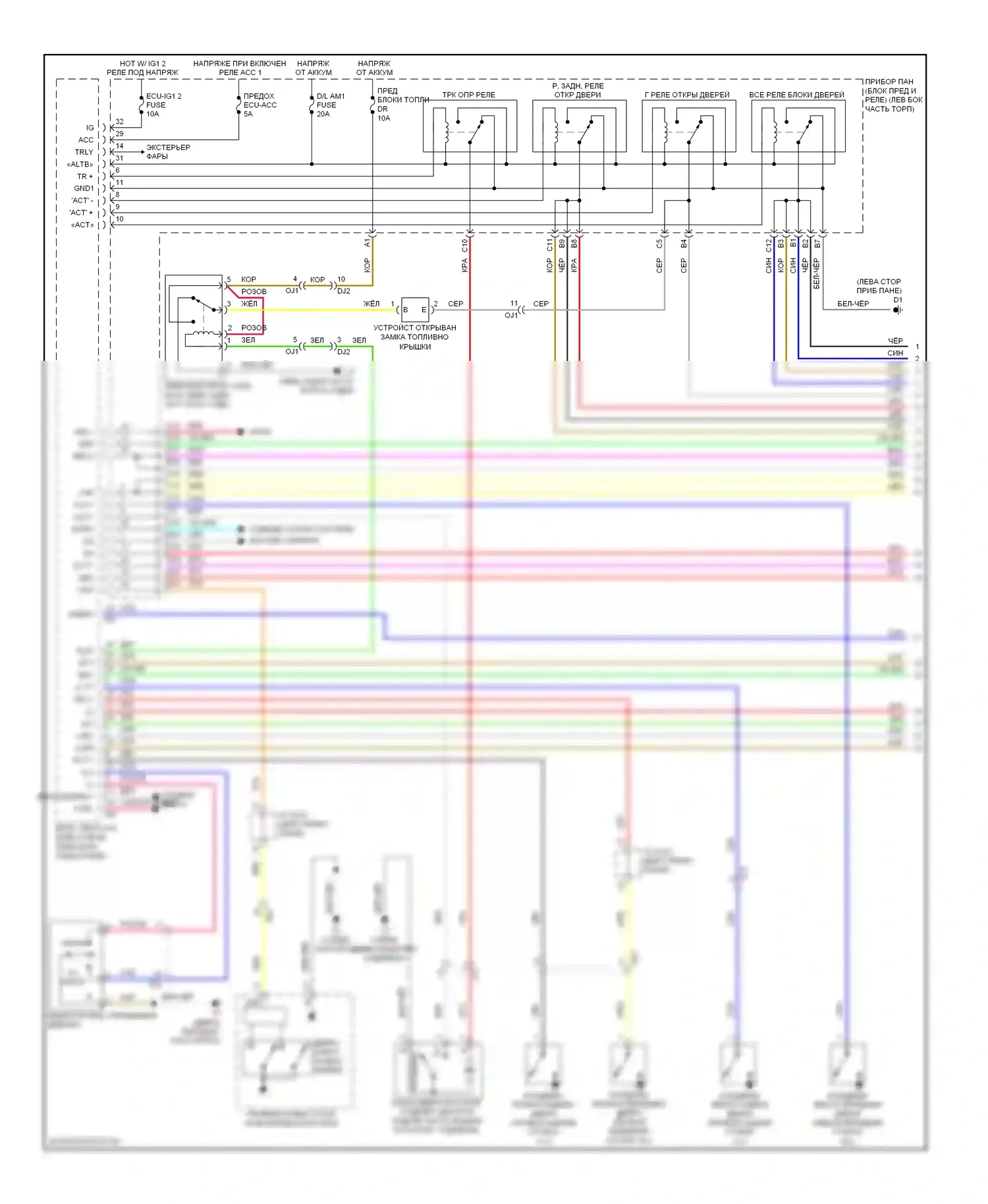 Avalon Toyota XX40 (2012-2015): Электросхема центрального замка, за исключением гибридного с интеллектуальной системой ключей (1 из 5) 