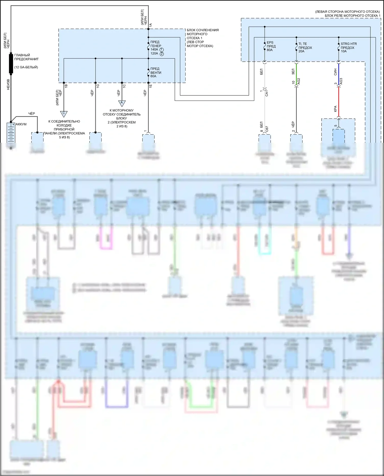Avalon Toyota XX50 (2018-2024): Электросхема блока предохранителей реле, кроме гибридного (1 из 8) 