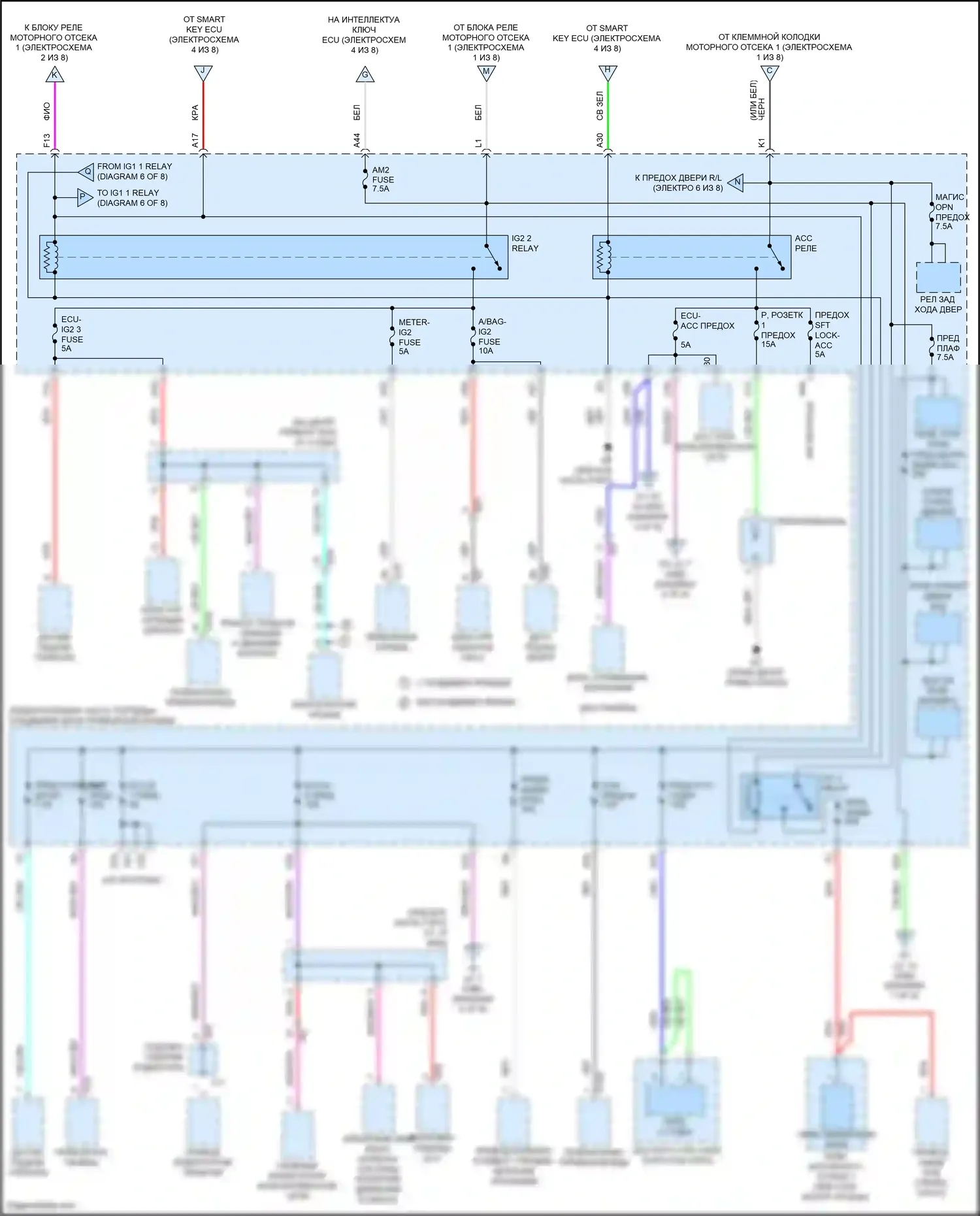 Avalon Toyota XX50 (2018-2024): Электросхема блока предохранителей реле, кроме гибридного (5 из 8) 
