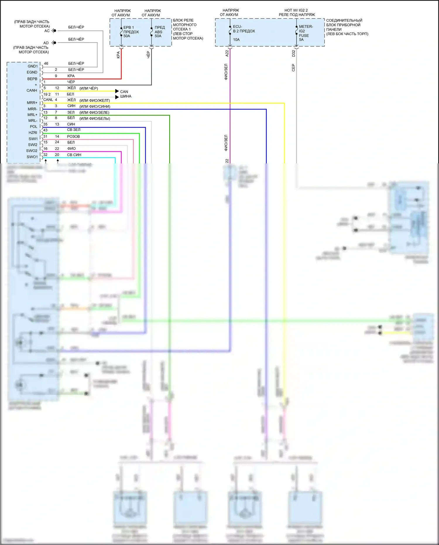 Avalon Toyota XX50 (2018-2024): Электрический ручник электросхема 