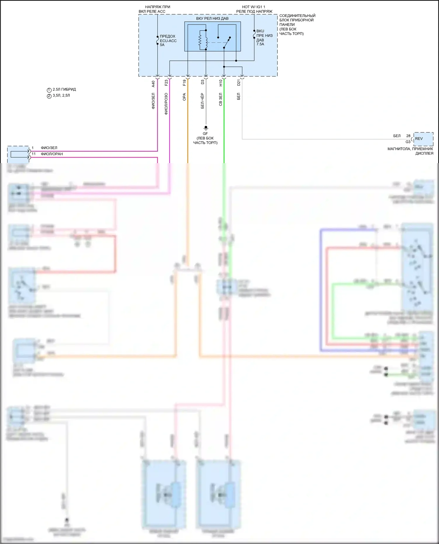 Avalon Toyota XX50 (2018-2024): Электросхема фонарей заднего хода 