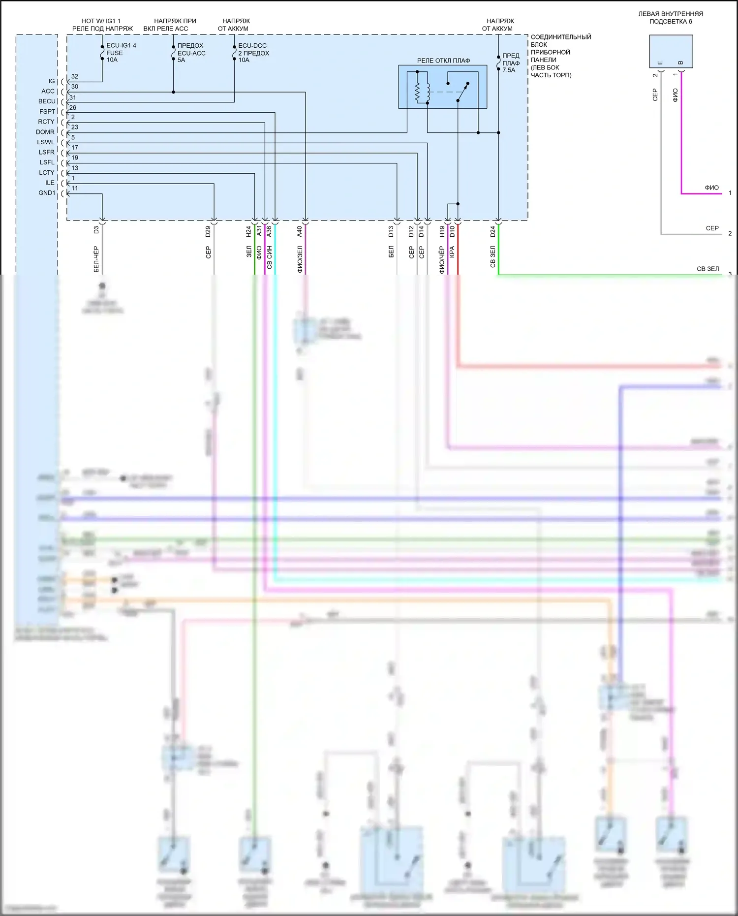 Avalon Toyota XX50 (2018-2024): Электросхема освещения салона (1 из 4) 
