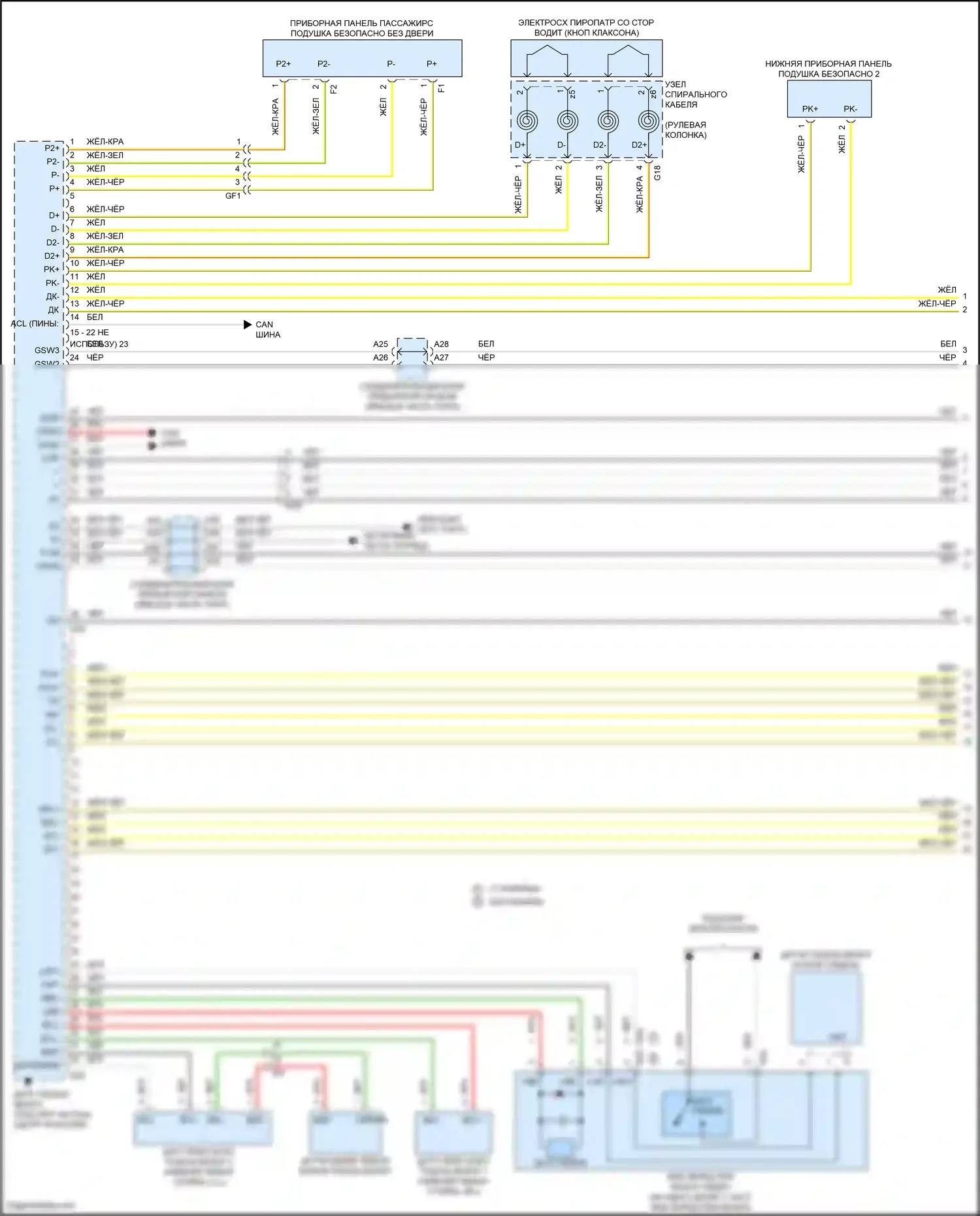 Avalon Toyota XX50 (2018-2024): Электросхема подушек безопасности (1 из 4) 