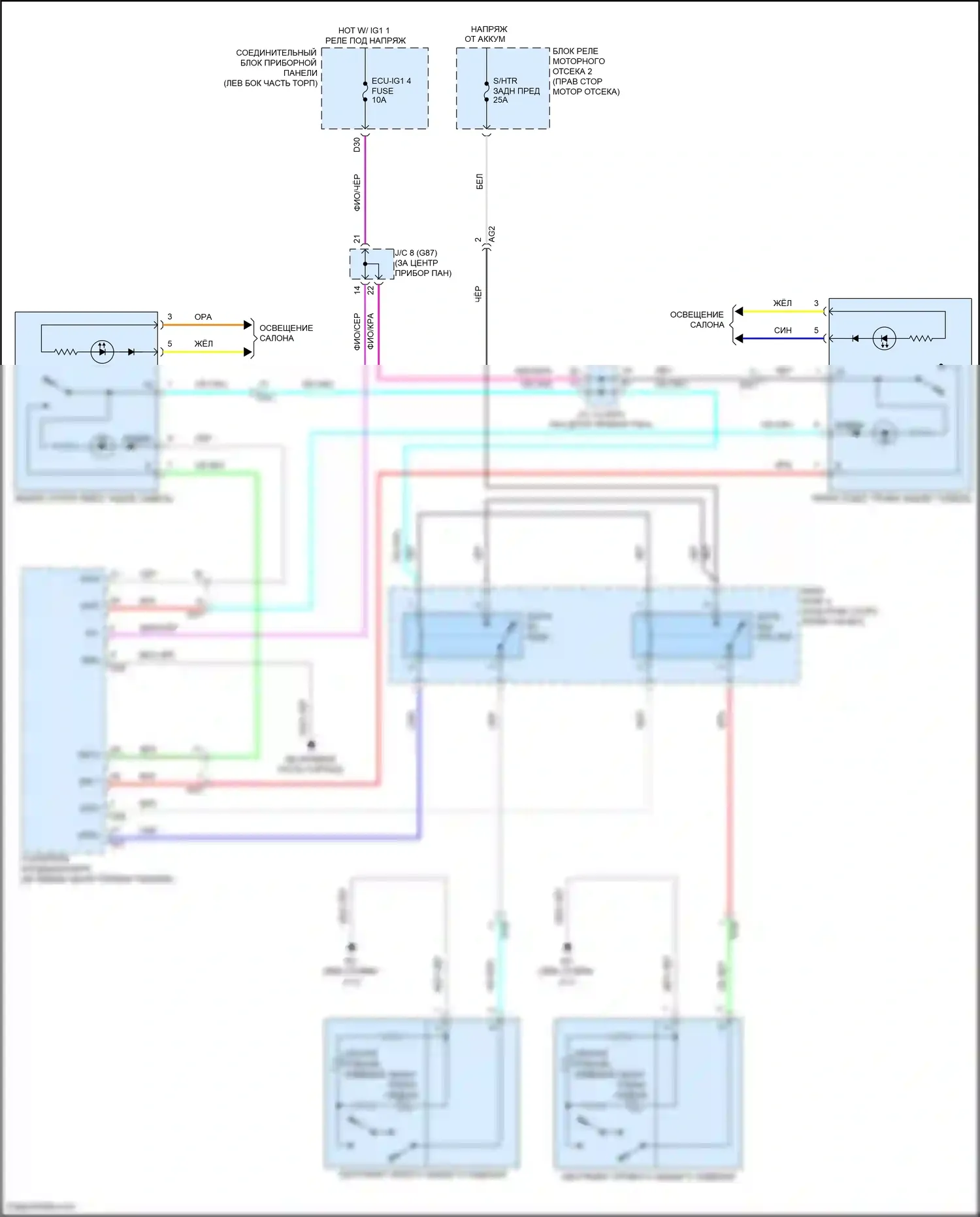 Avalon Toyota XX50 (2018-2024): Электросхема задних обогреваемых сидений 