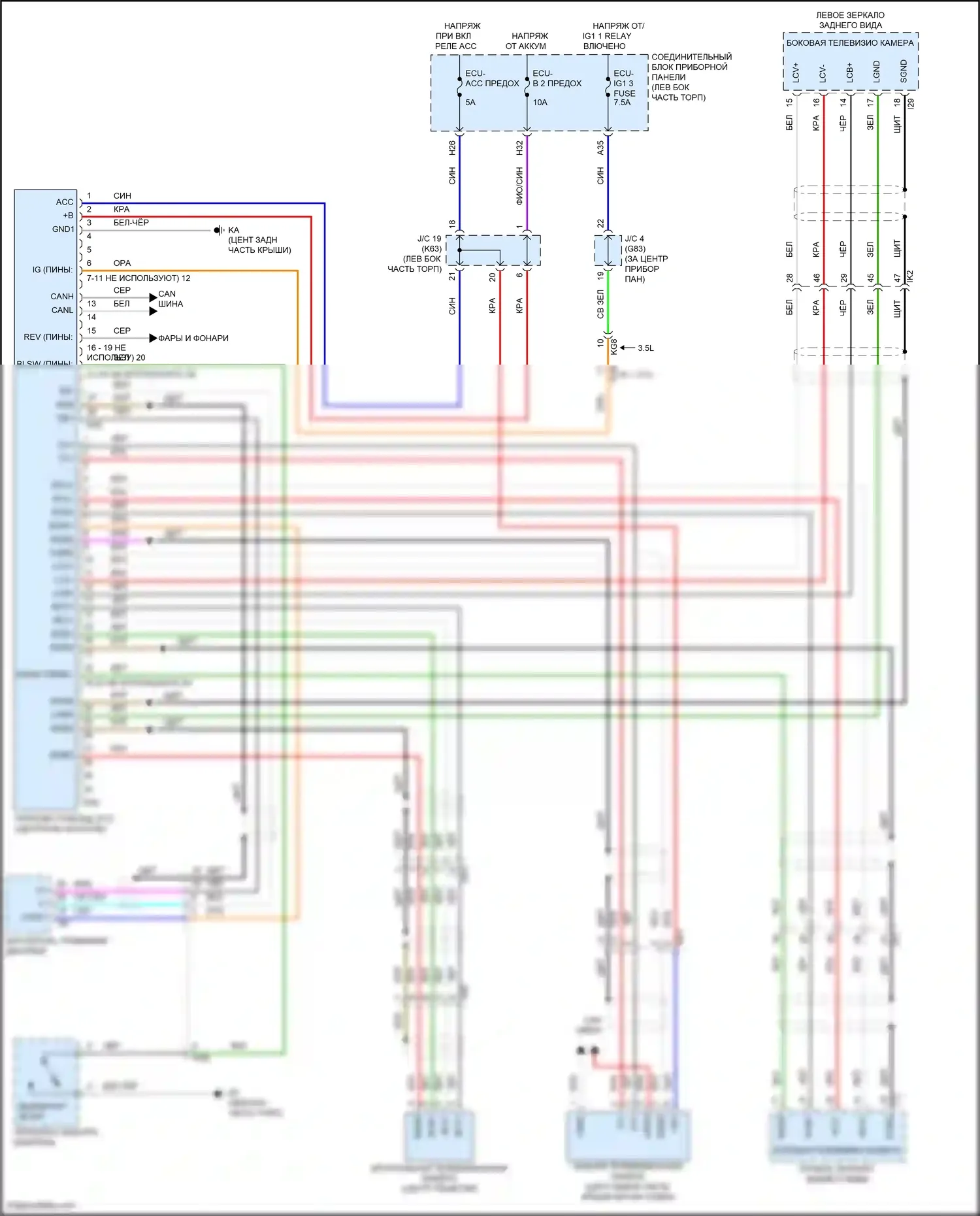 Avalon Toyota XX50 (2018-2024): Электросхема парктроника, с панорамным 