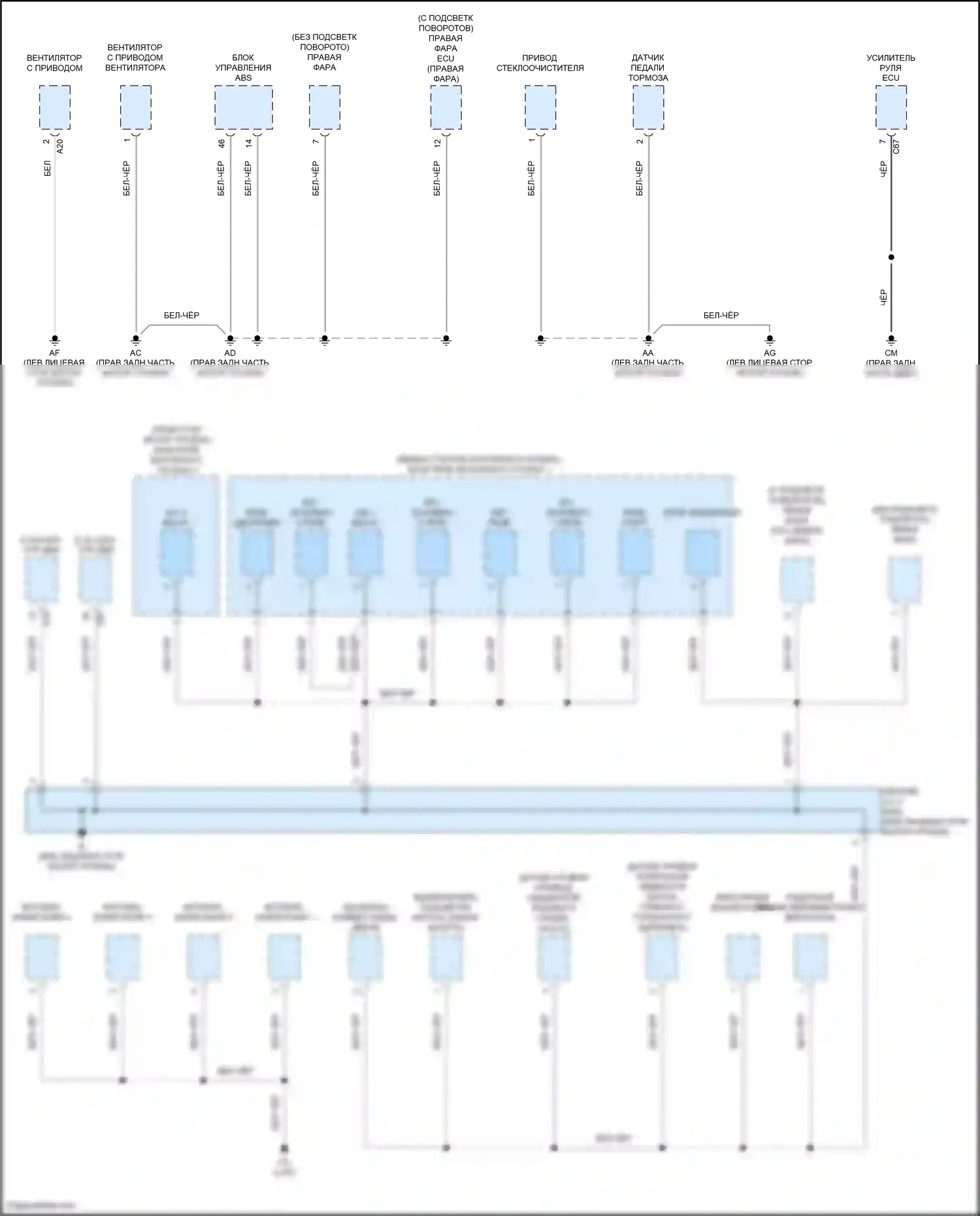 Avalon Toyota XX50 (2018-2024): Электросхема разводки массы, кроме гибридной (1 из 5) 