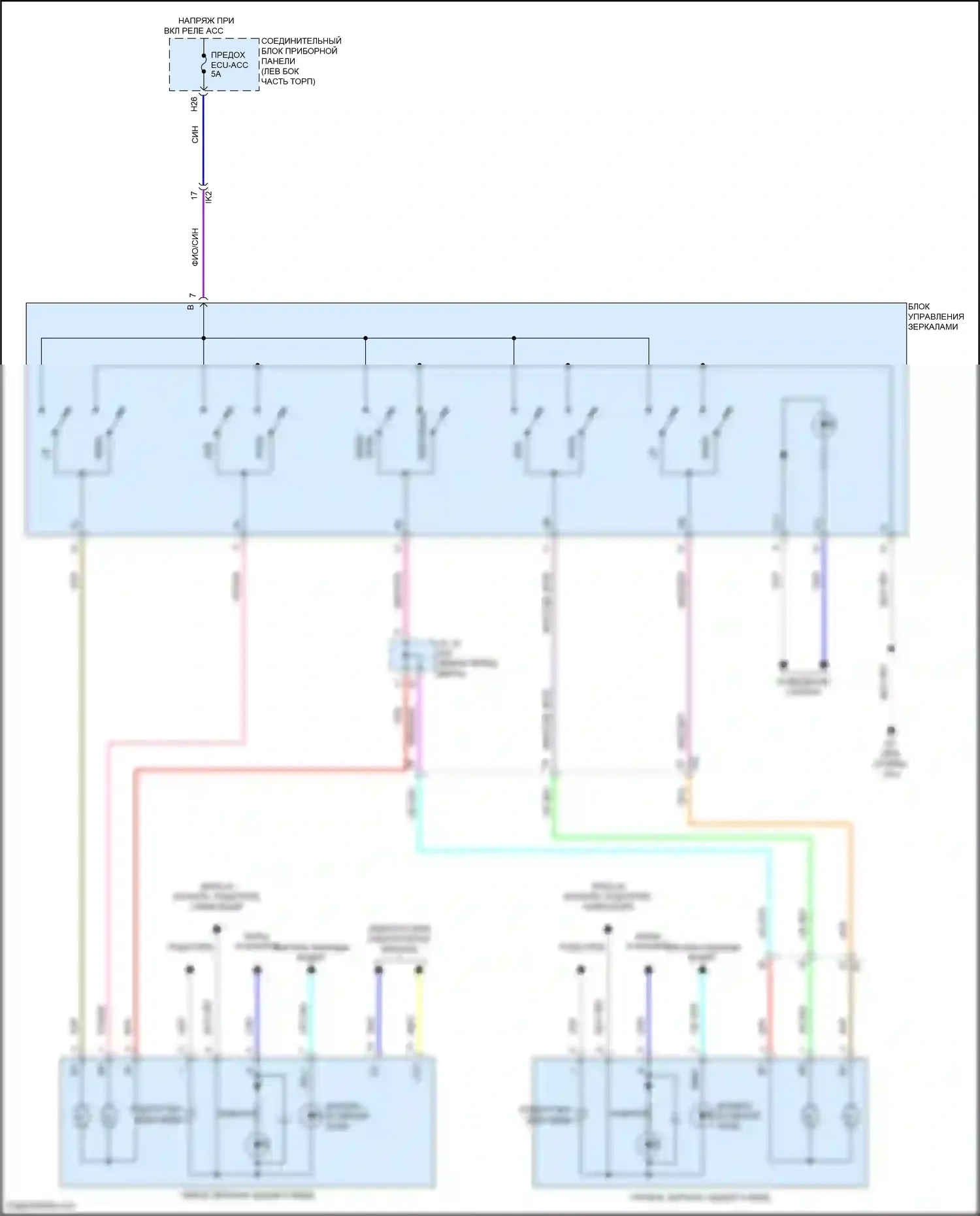 Avalon Toyota XX50 (2018-2024): Электросхема управления зеркалами заднего вида 