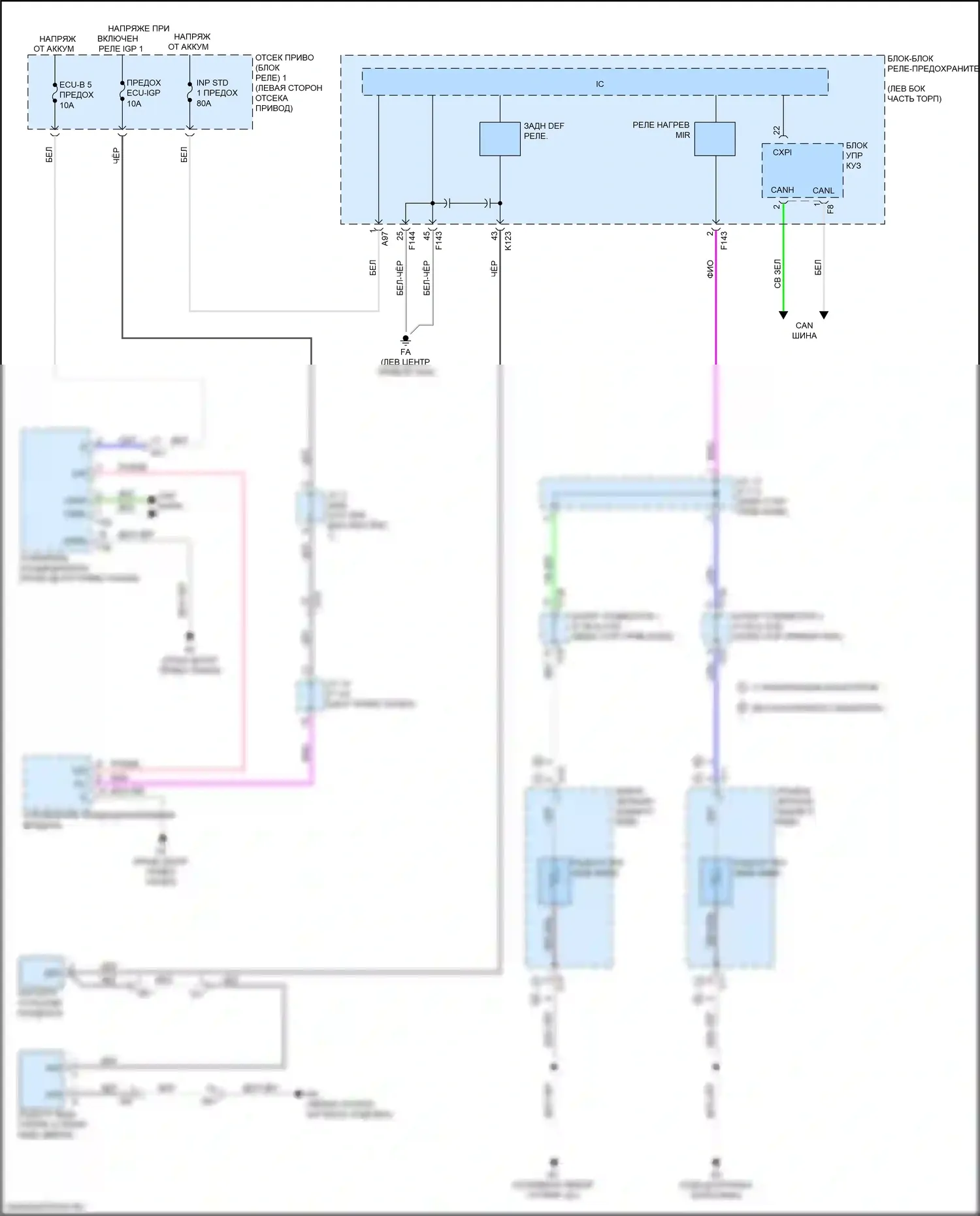 bZ4X Toyota I (2022-2024): Электросхема зеркального нагревателя и заднего подогрева 