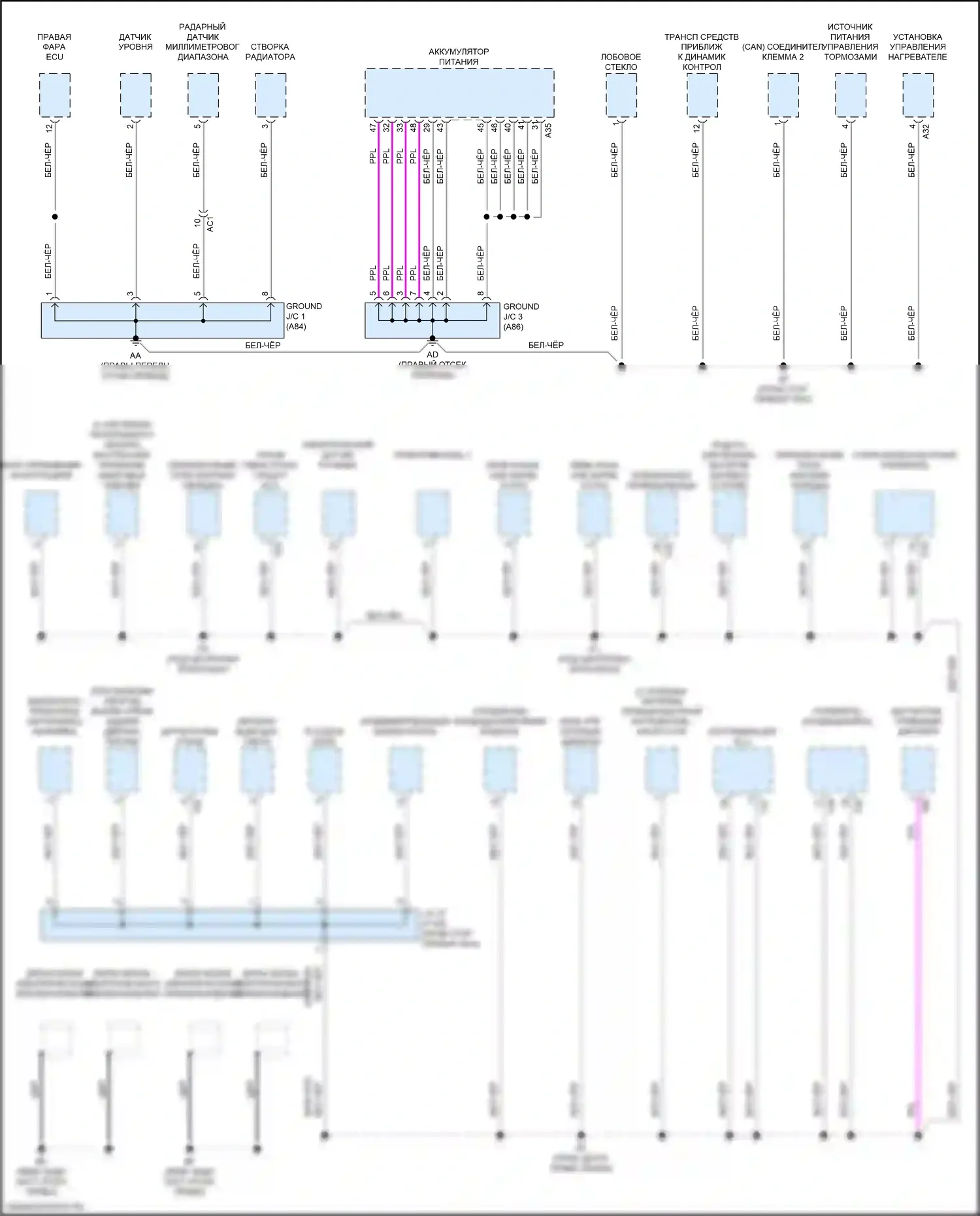 bZ4X Toyota I (2022-2024): Электросхема точек подключения масс (1 из 5) 