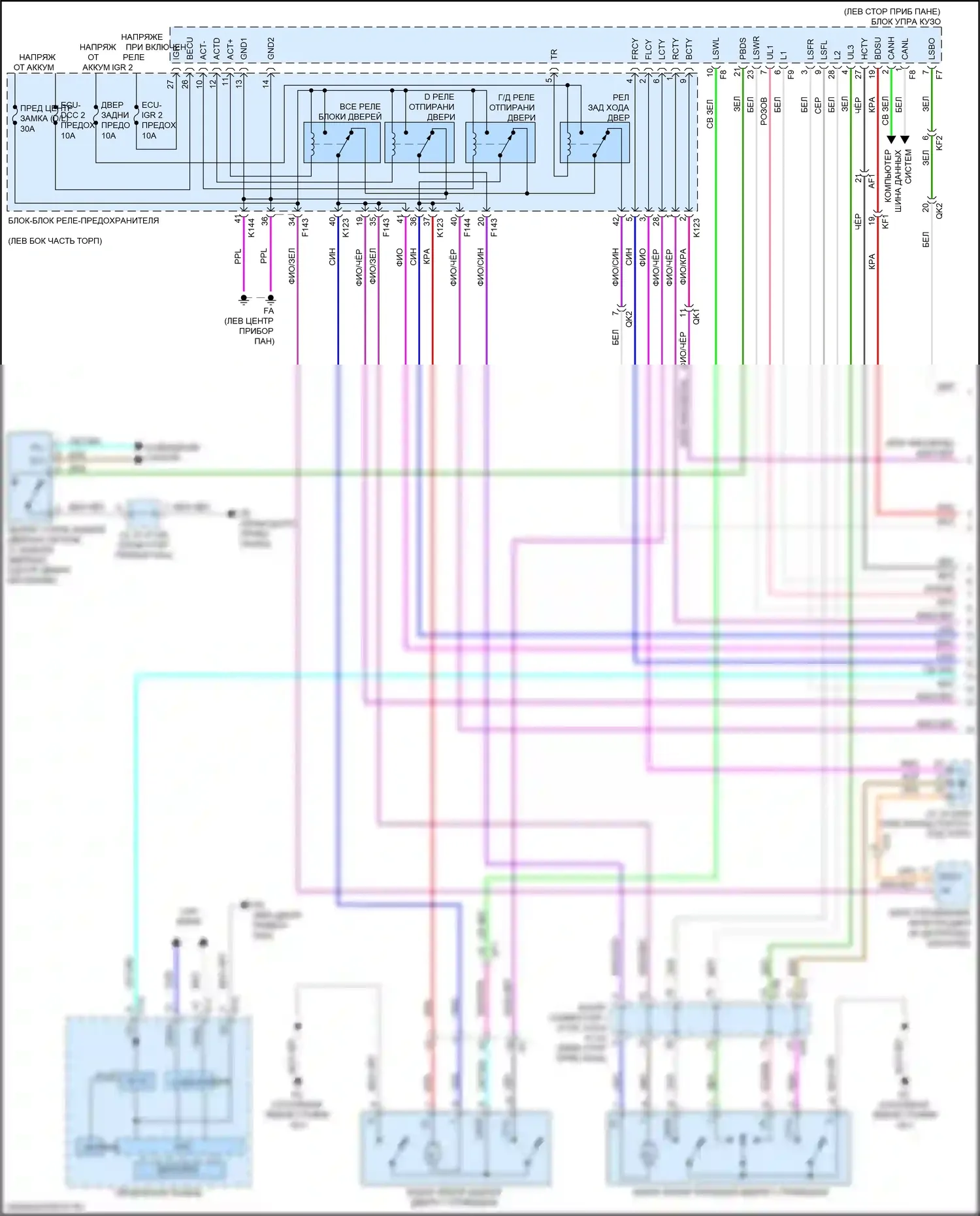 bZ4X Toyota I (2022-2024): Электросхема центрального замка, без системы интеллектуальных ключей (1 из 2) 