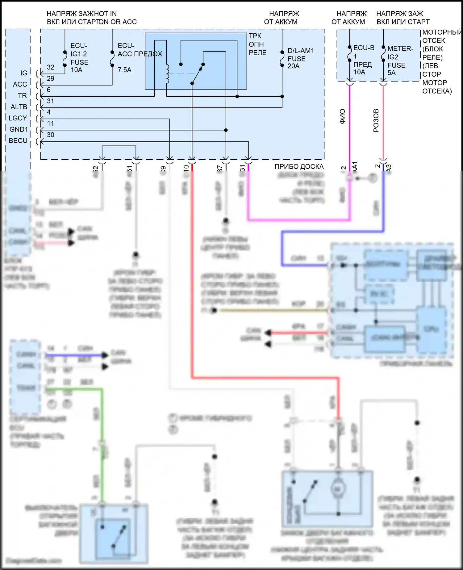 Camry US Market Toyota XV50 рестайлинг (2014-2017): Электросхема выпуска двери багажника 