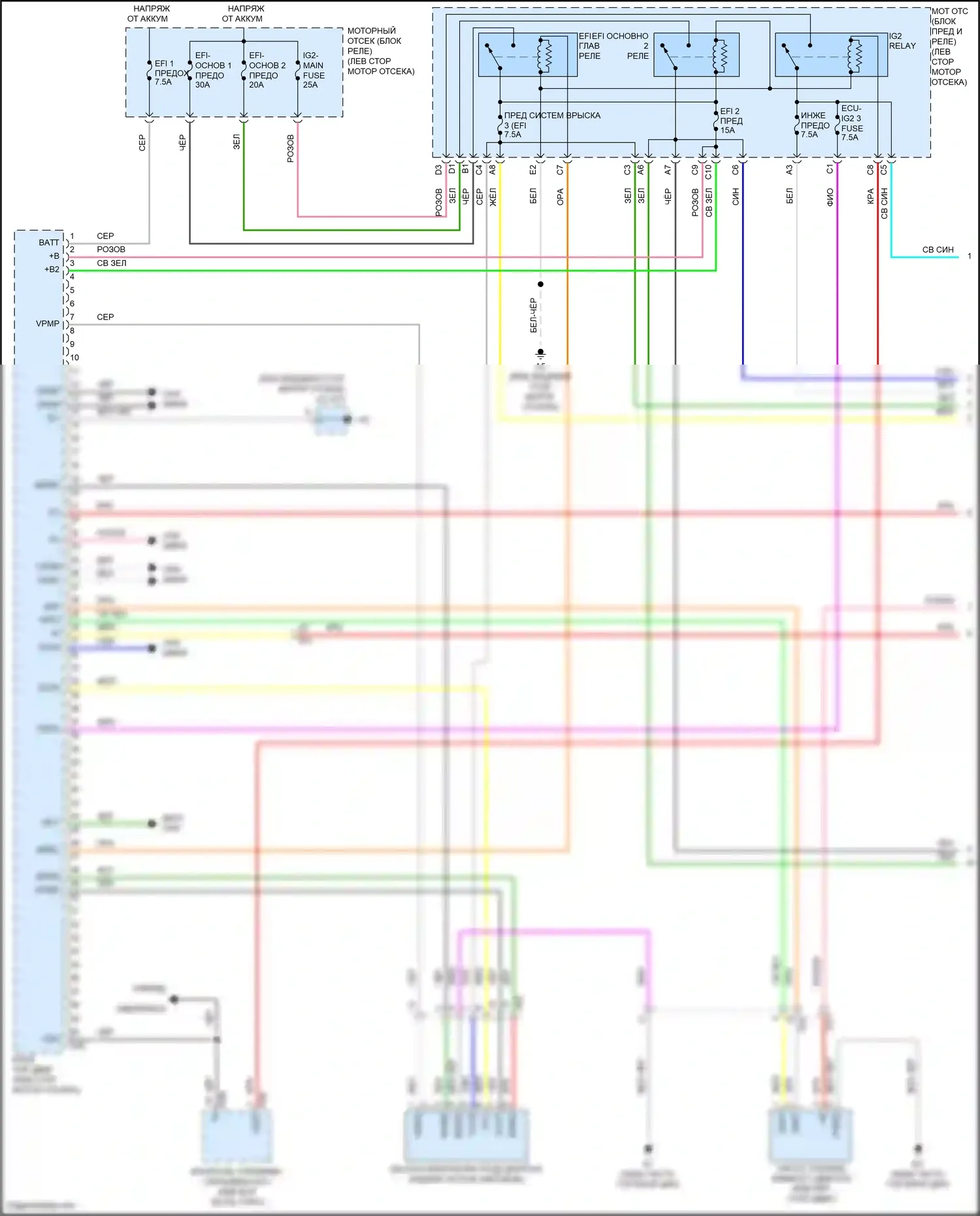 Camry US Market Toyota XV50 рестайлинг (2014-2017): Электросхема двигатель 2.5л гибрид, электросхема органов управления двигателем (1 из 4) 