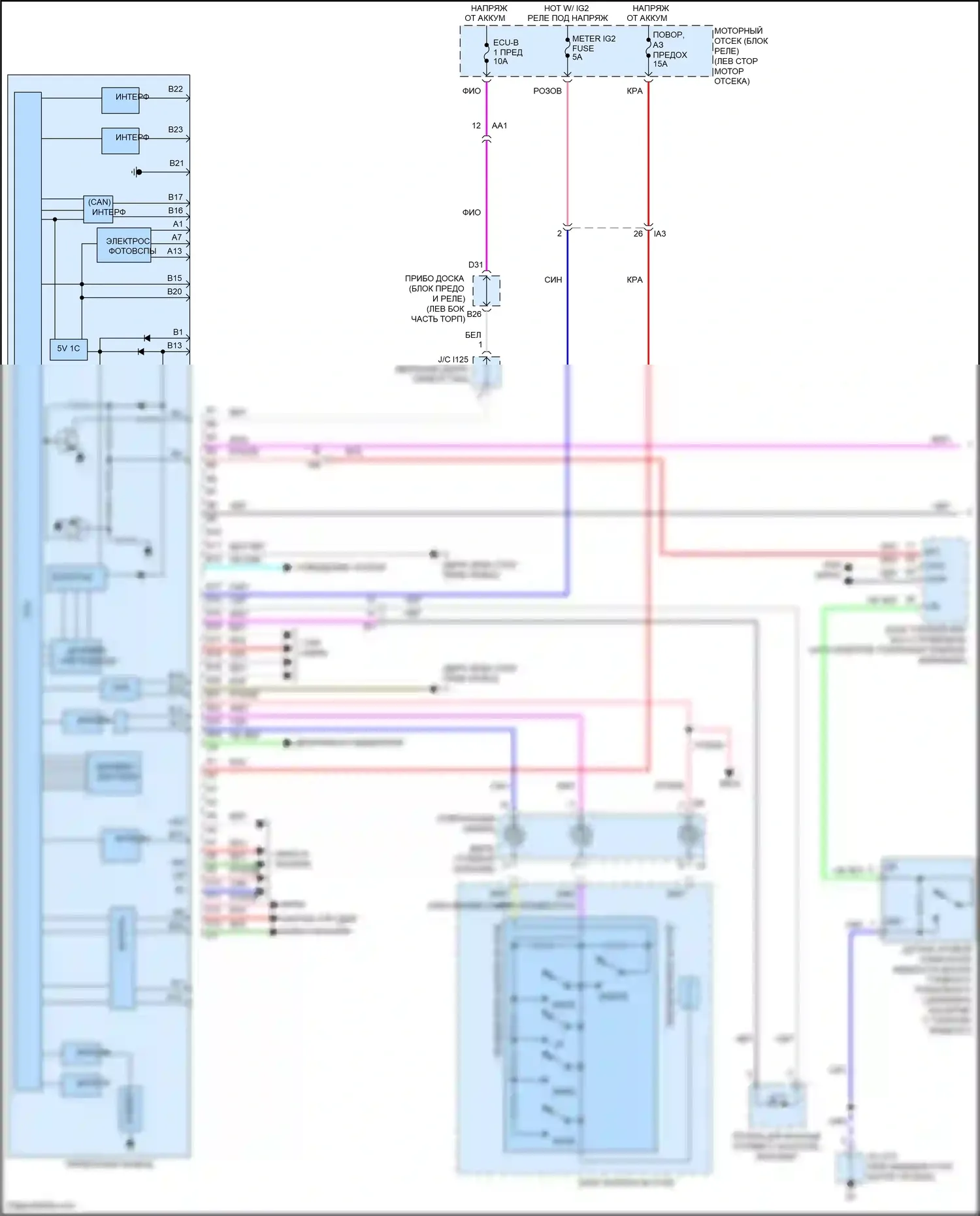 Camry US Market Toyota XV50 рестайлинг (2014-2017): Электросхема приборной панели, гибридная (1 из 2) 