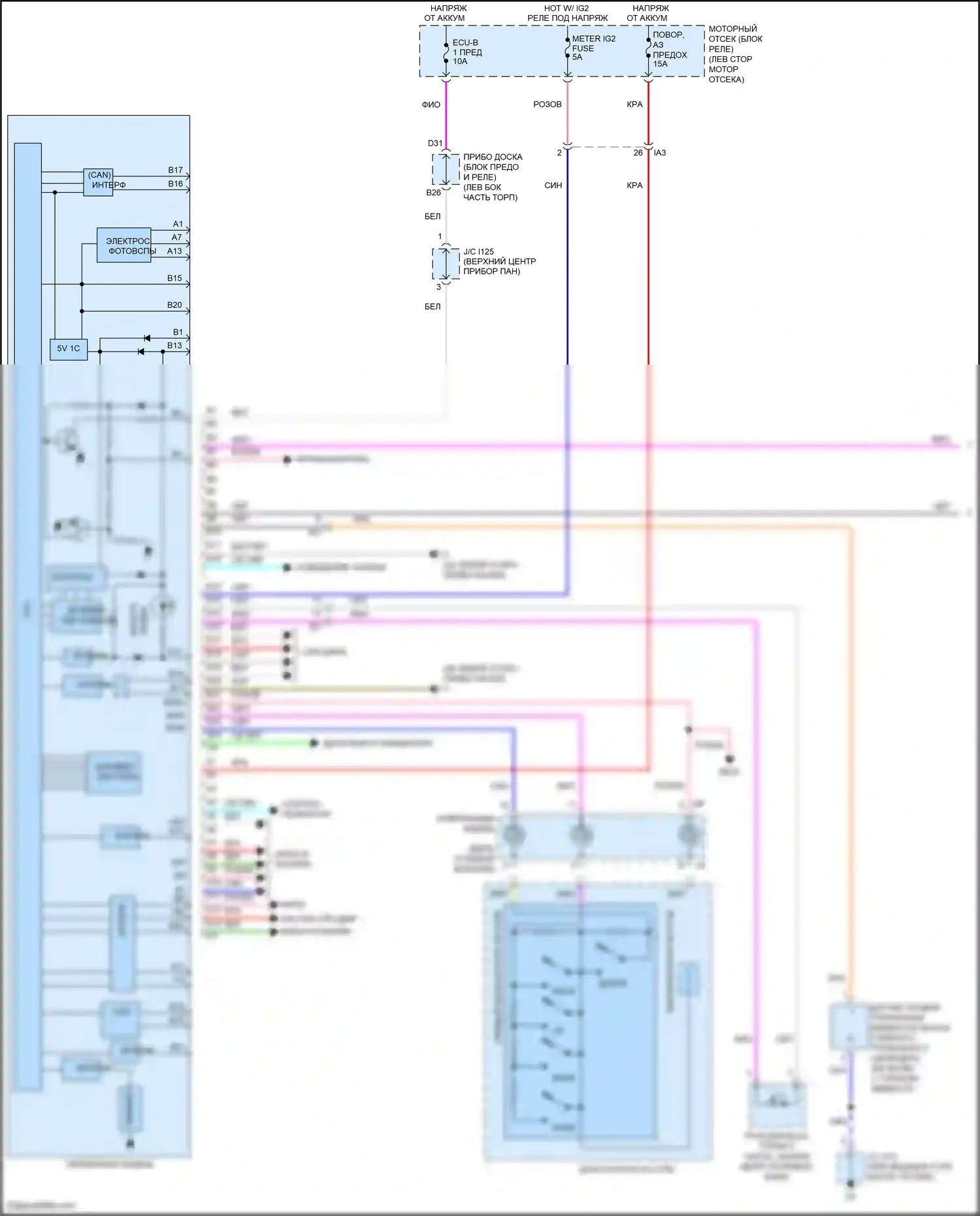 Camry US Market Toyota XV50 рестайлинг (2014-2017): Электросхема приборной панели, кроме гибридной (1 из 2) 