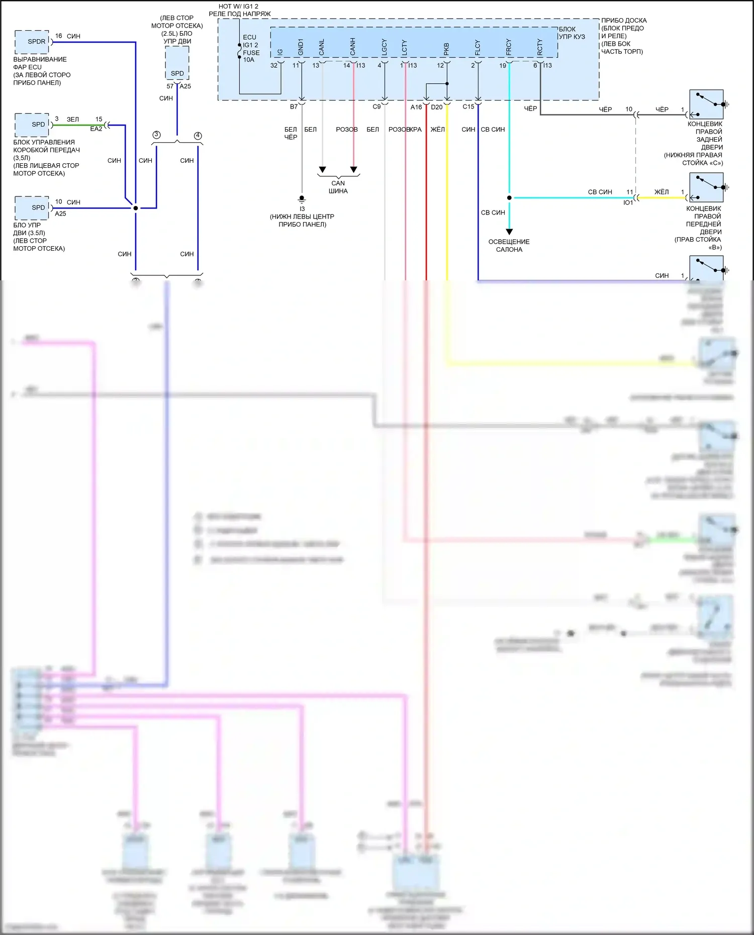 Camry US Market Toyota XV50 рестайлинг (2014-2017): Электросхема приборной панели, кроме гибридной (2 из 2) 