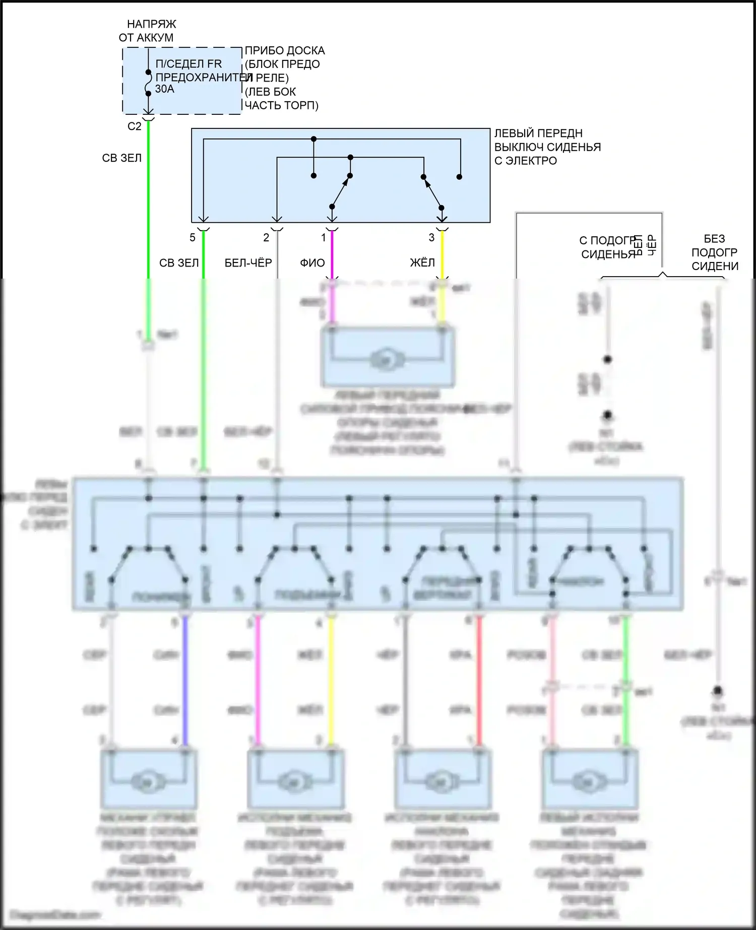 Camry US Market Toyota XV50 рестайлинг (2014-2017): Питание водительского сиденья электросхема, tmmk made 