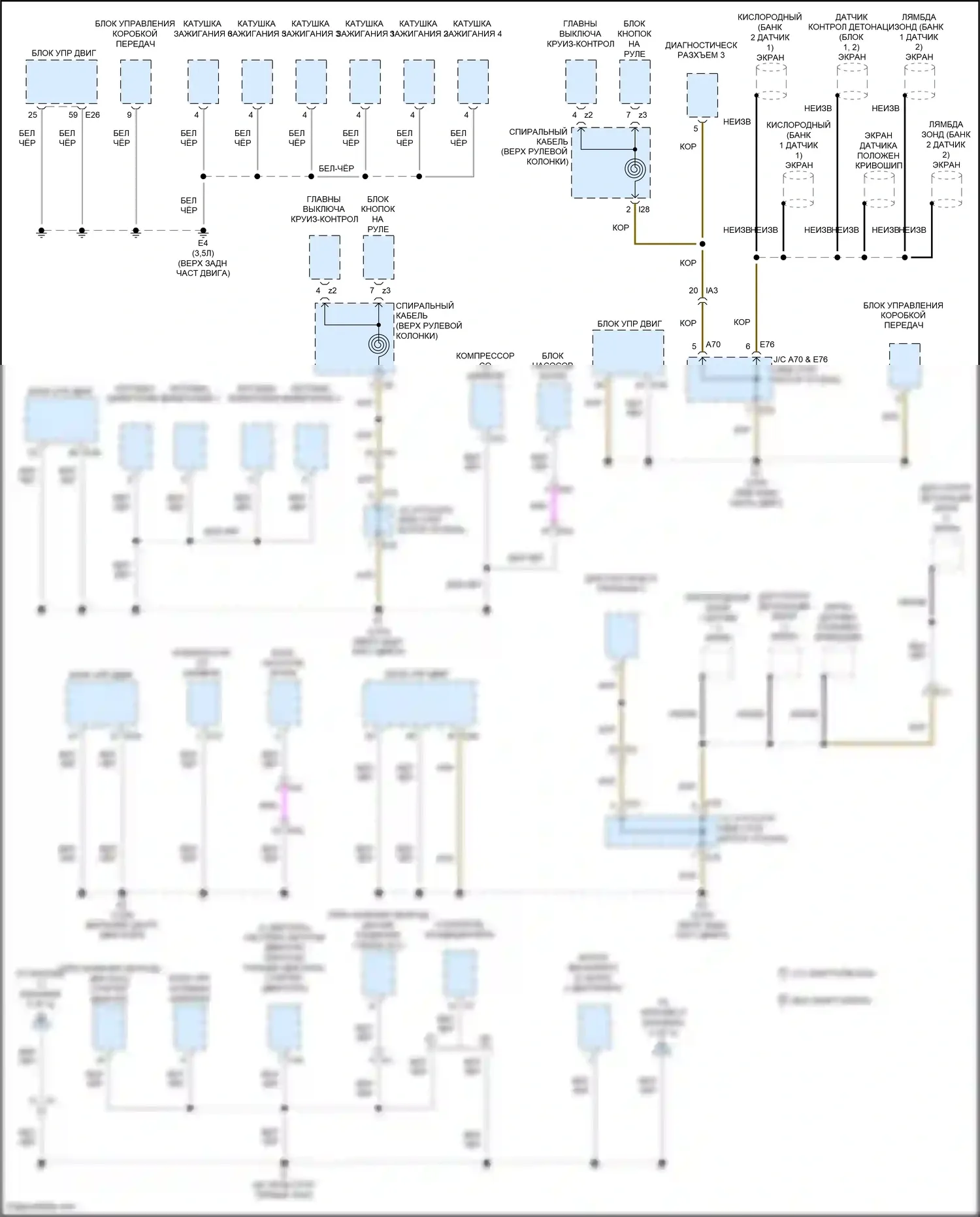 Camry US Market Toyota XV50 рестайлинг (2014-2017): Электросхема разводки массы, кроме гибридной (2 из 5) 