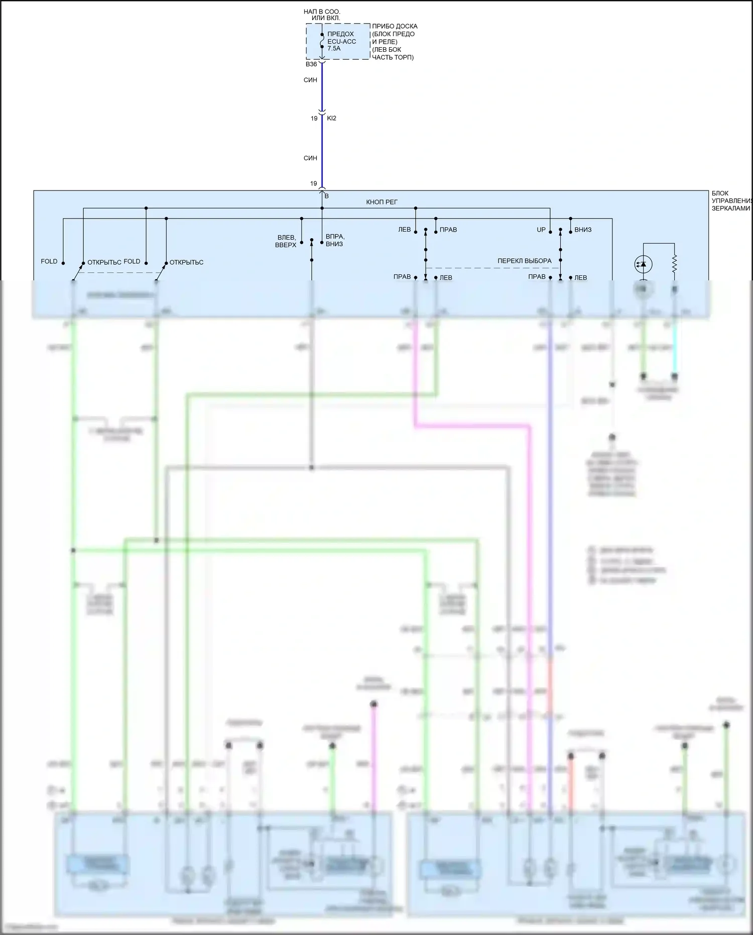 Camry US Market Toyota XV50 рестайлинг (2014-2017): Электросхема управления зеркалами заднего вида 