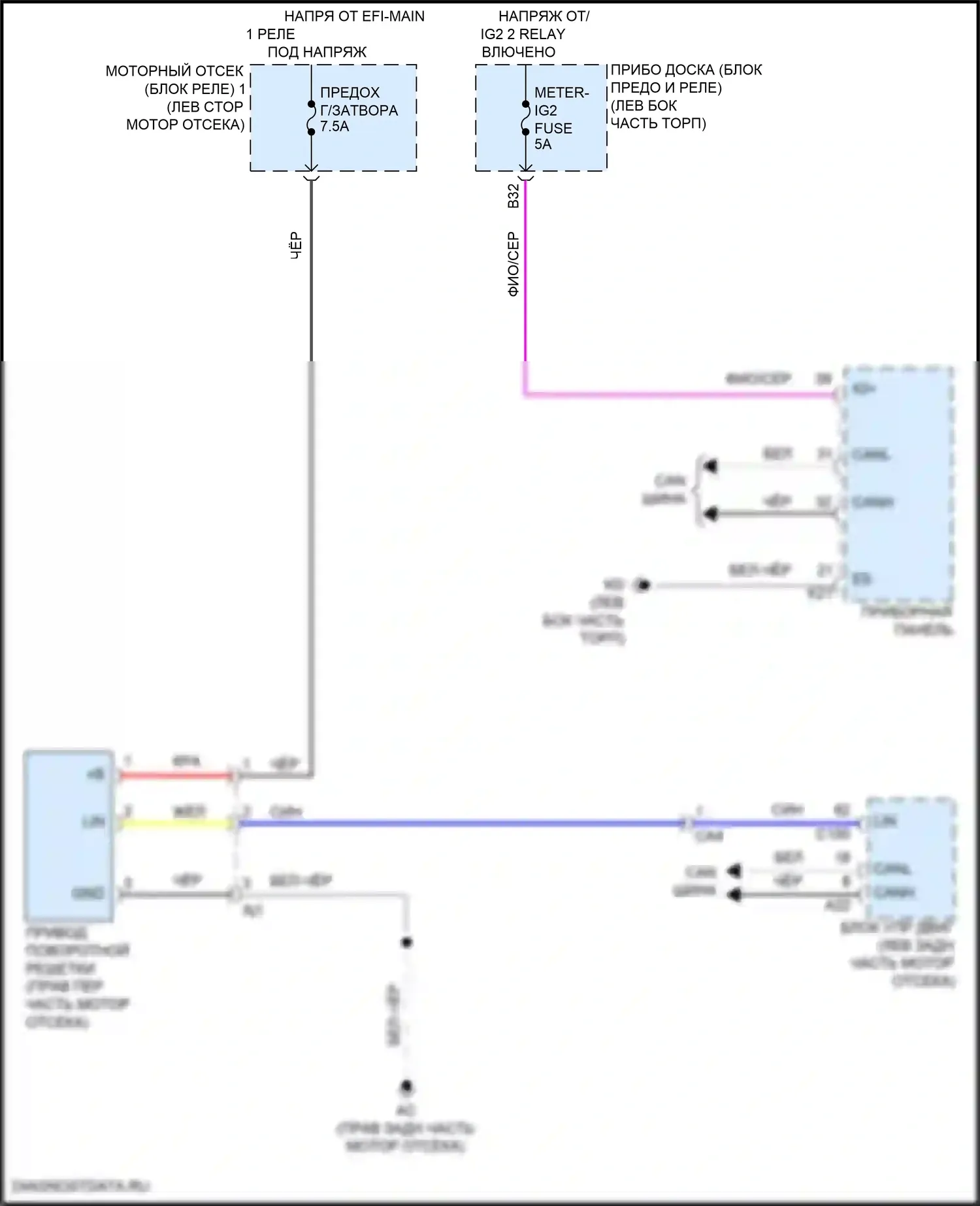 Camry US Market Toyota XV70 рестайлинг (2020-2024): Электросхема створки решетки 