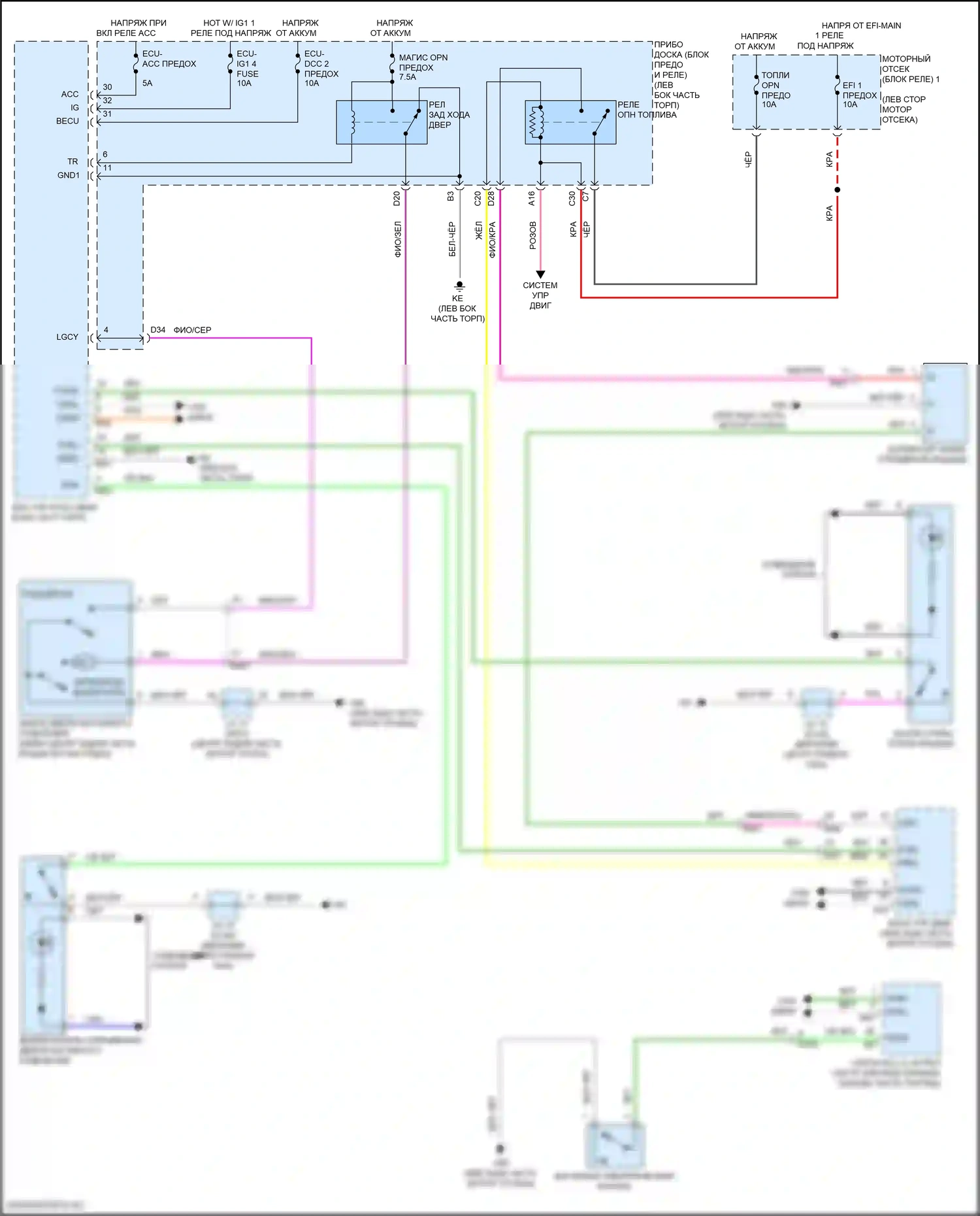 Camry US Market Toyota XV70 рестайлинг (2020-2024): Электросхема открытия багажника и лючка топливного бака, гибрид 