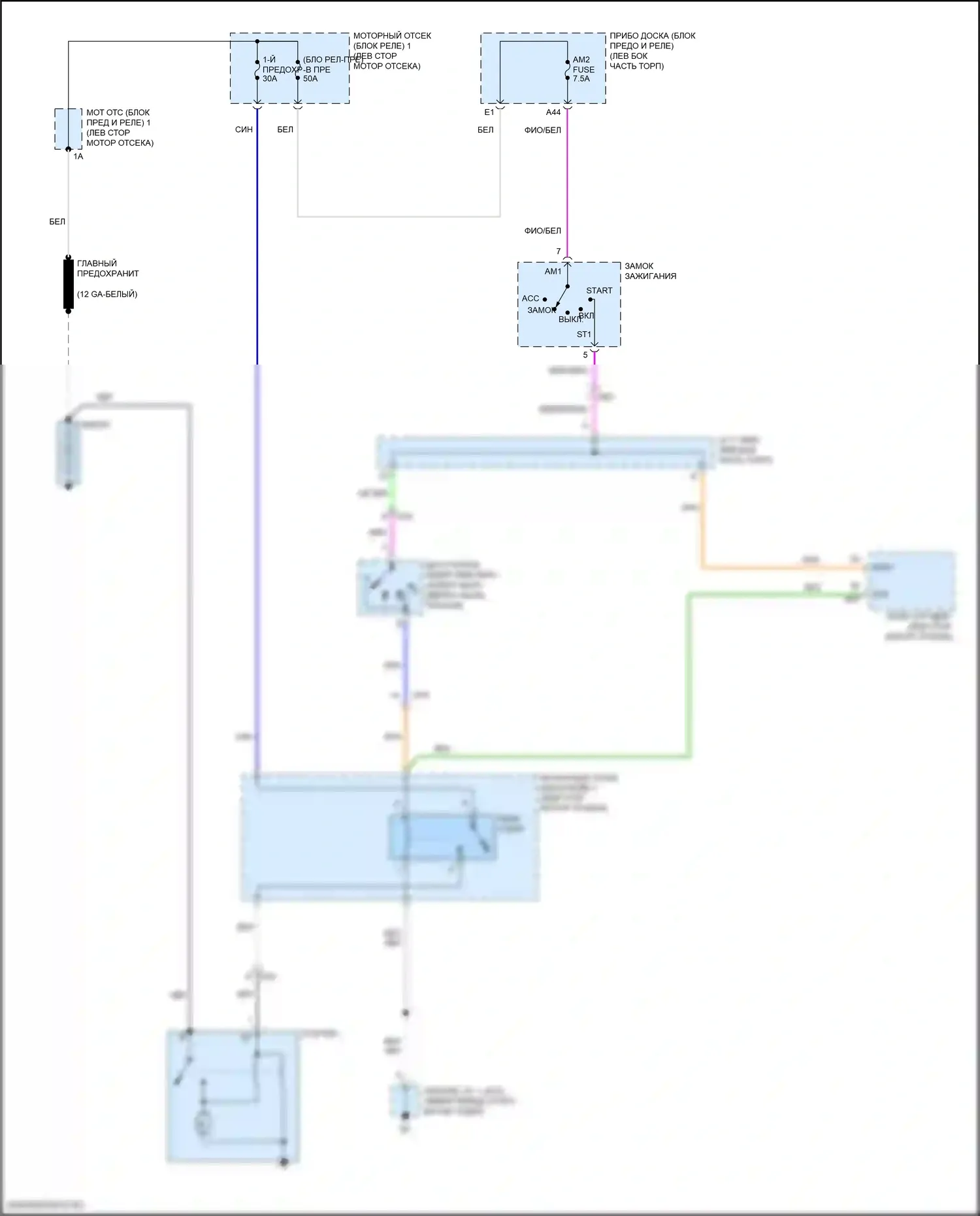 Camry US Market Toyota XV70 рестайлинг (2020-2024): Электросхема стартера, без смарт-ключа 