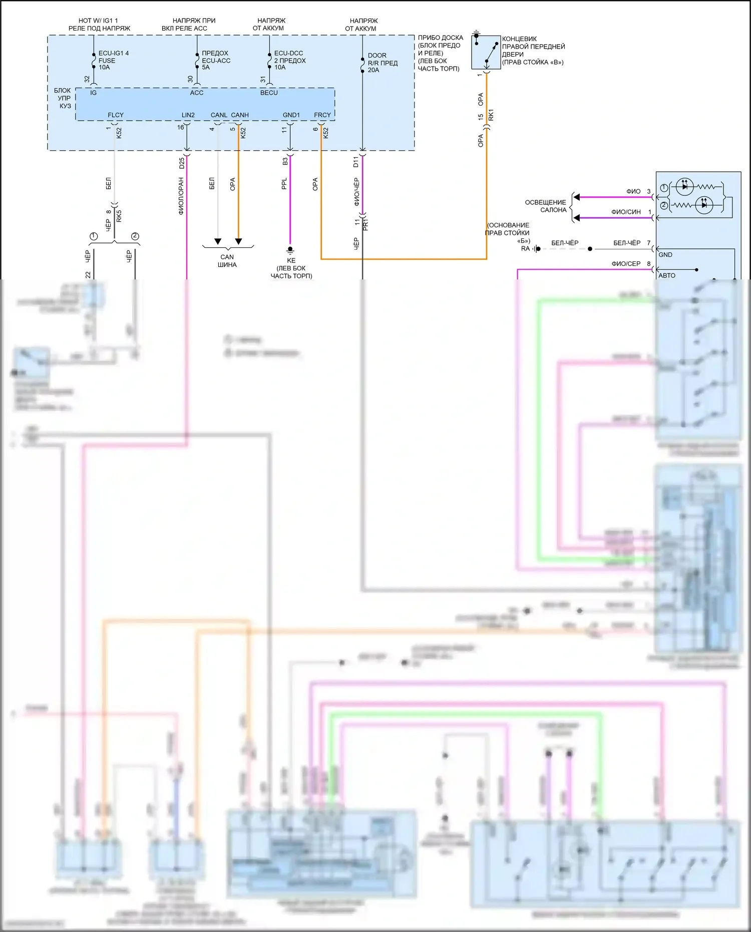 Camry US Market Toyota XV70 (2017-2020): Электросхема стеклоподъемников (2 из 2) 