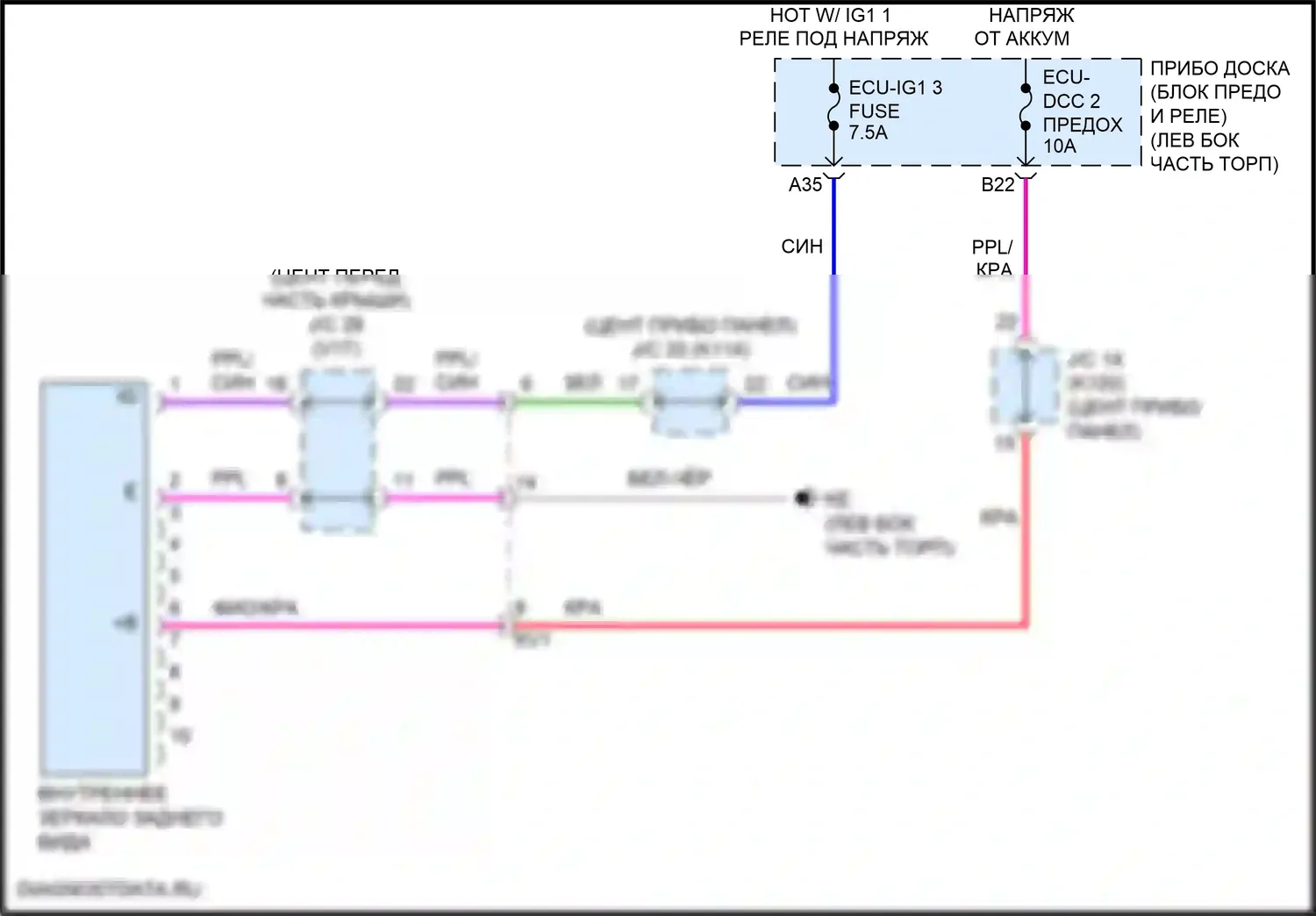 Camry US Market Toyota XV70 (2017-2020): Электросхема электрохромного зеркала 