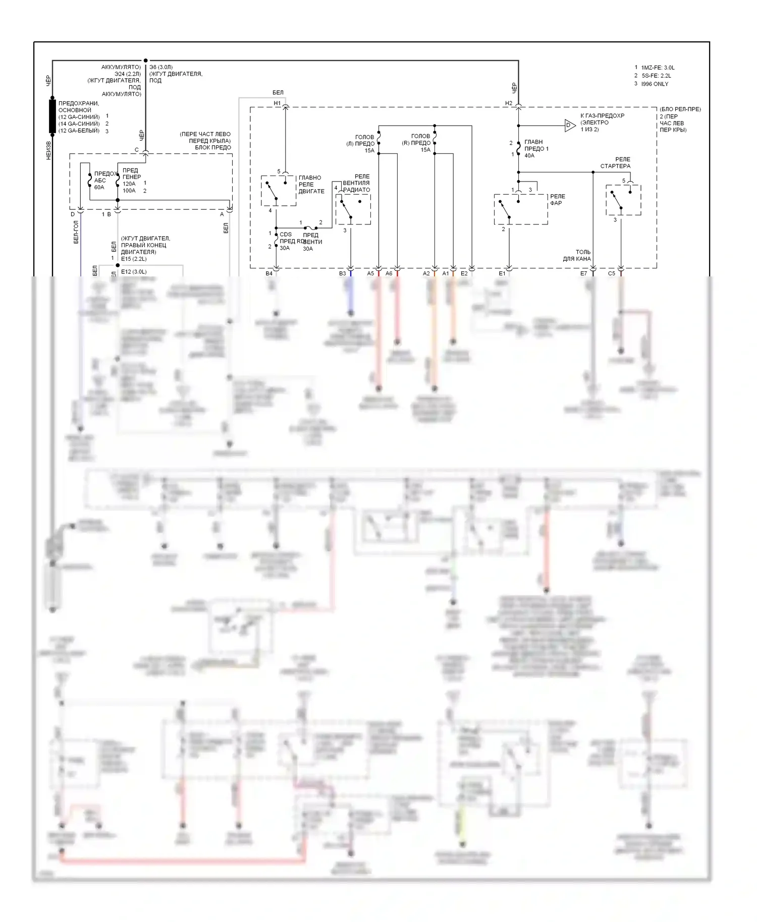Camry Toyota V40 (1994-1998): Электросхема блока предохранителей реле (1 из 2) 
