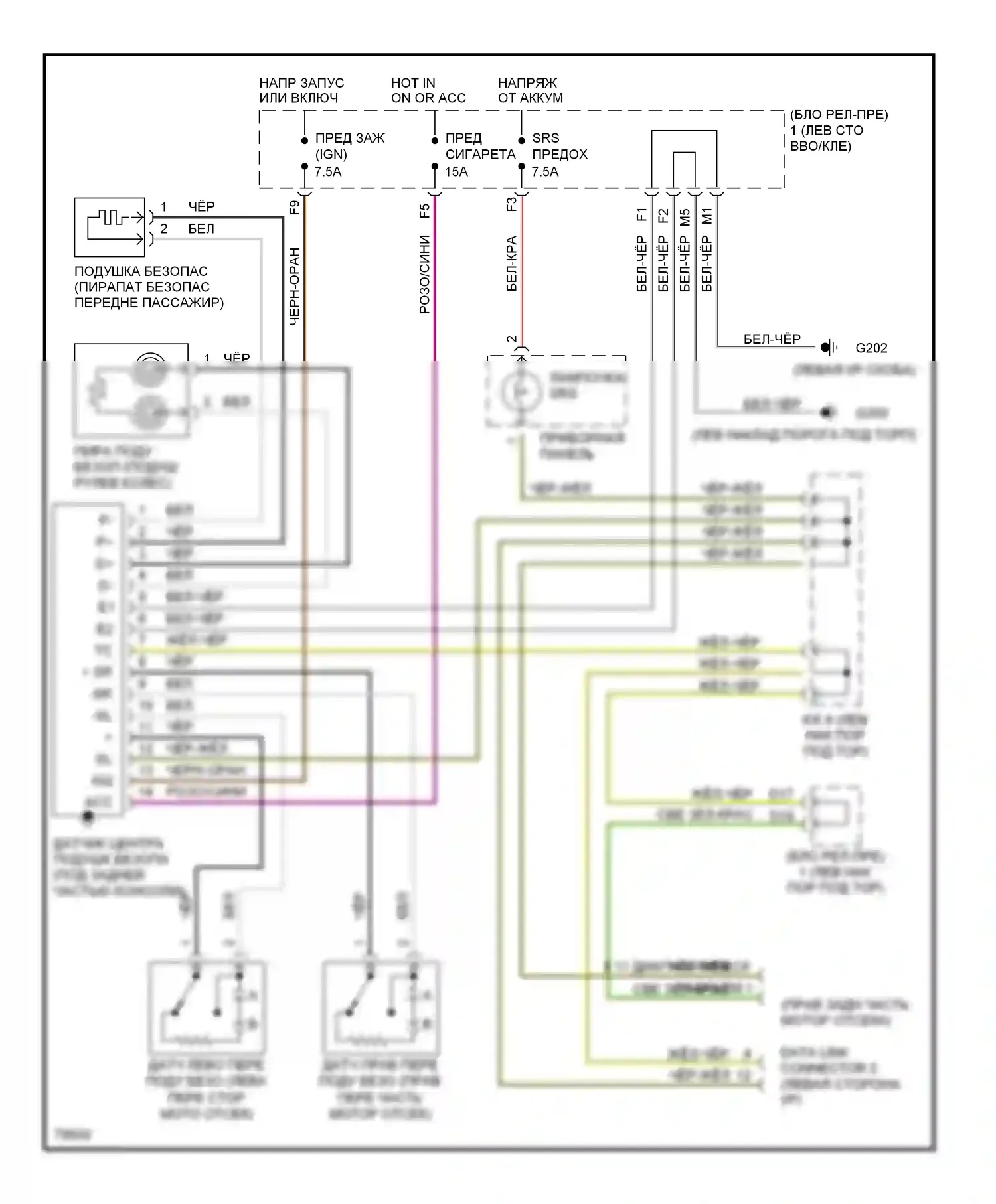 Camry Toyota V40 (1994-1998): Электросхема подушек безопасности 
