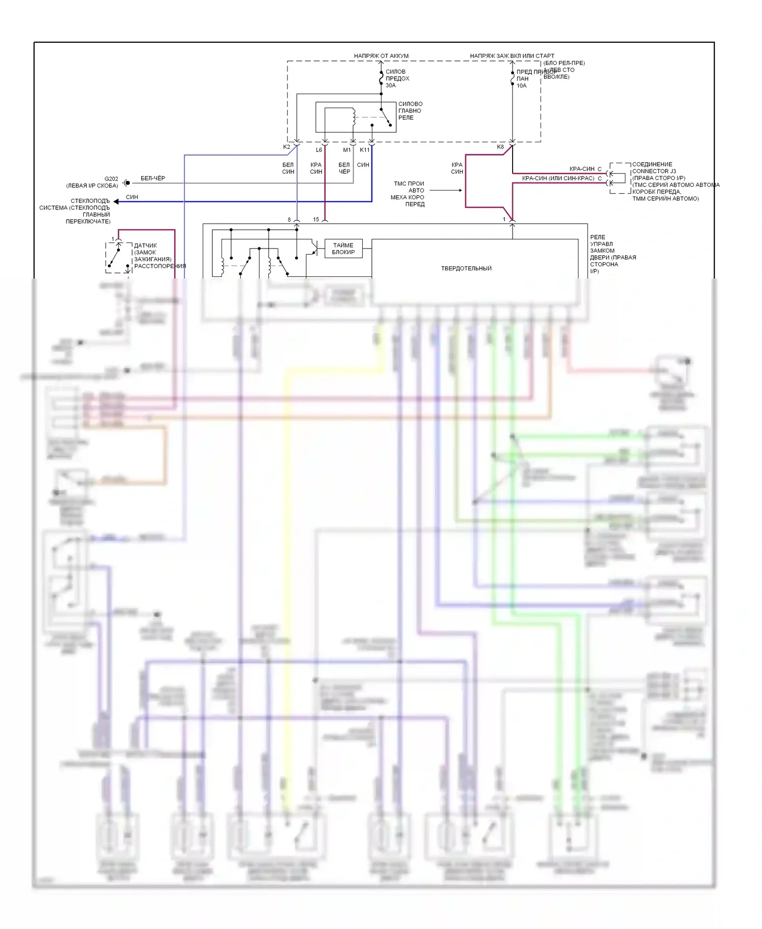 Camry Toyota V40 (1994-1998): Электросхема замка силовой двери 