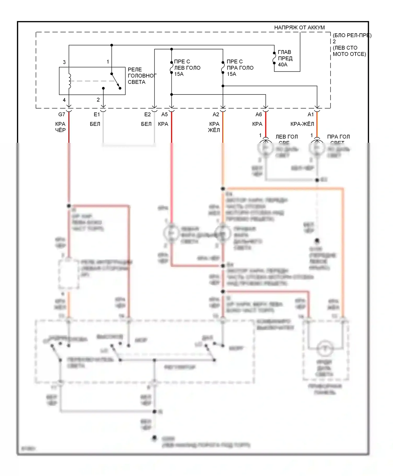 Camry Toyota XV10 (1991-1997): Электросхема фар, без дрели 