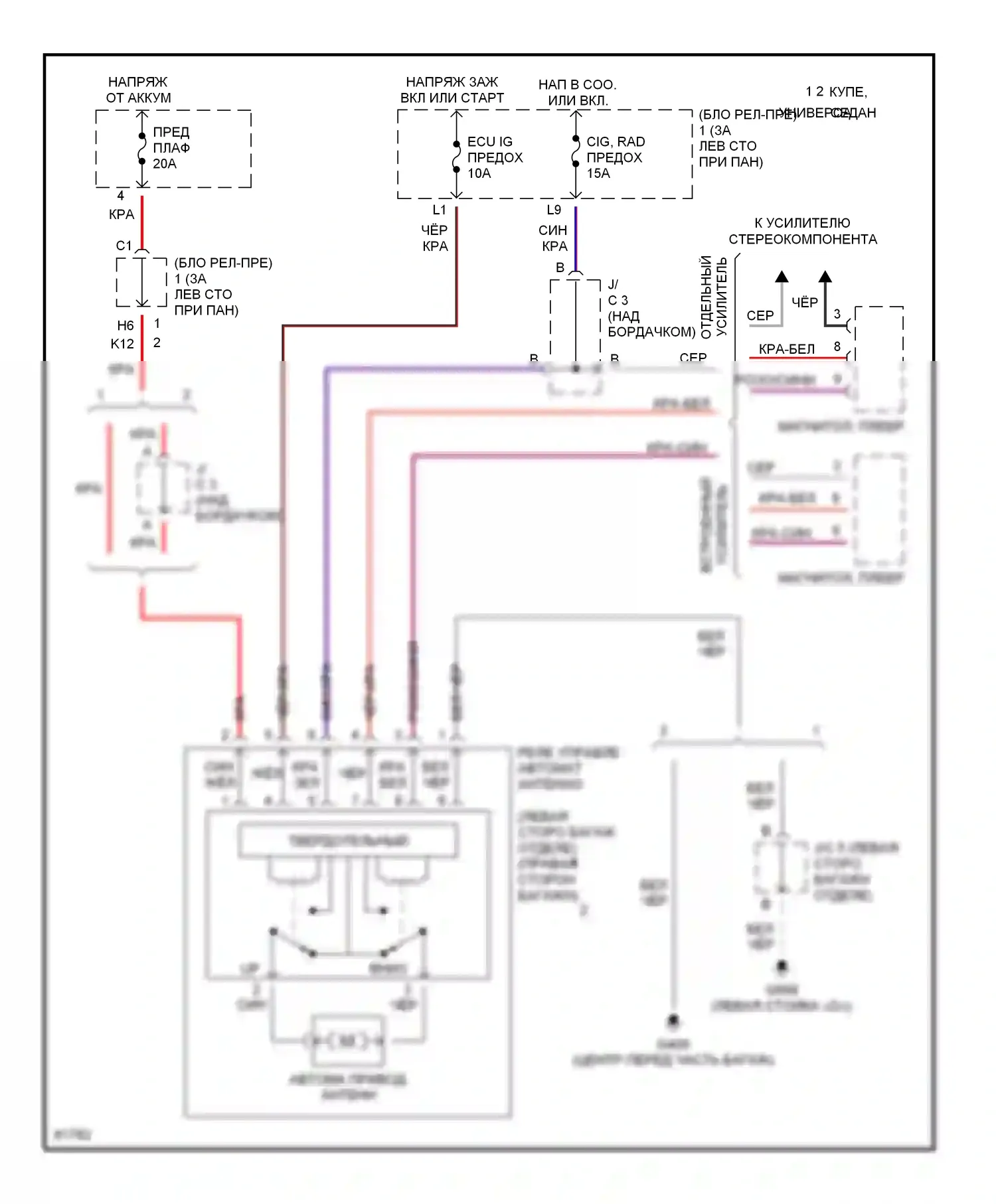 Camry Toyota XV10 (1991-1997): Электросхема силовой антенны 